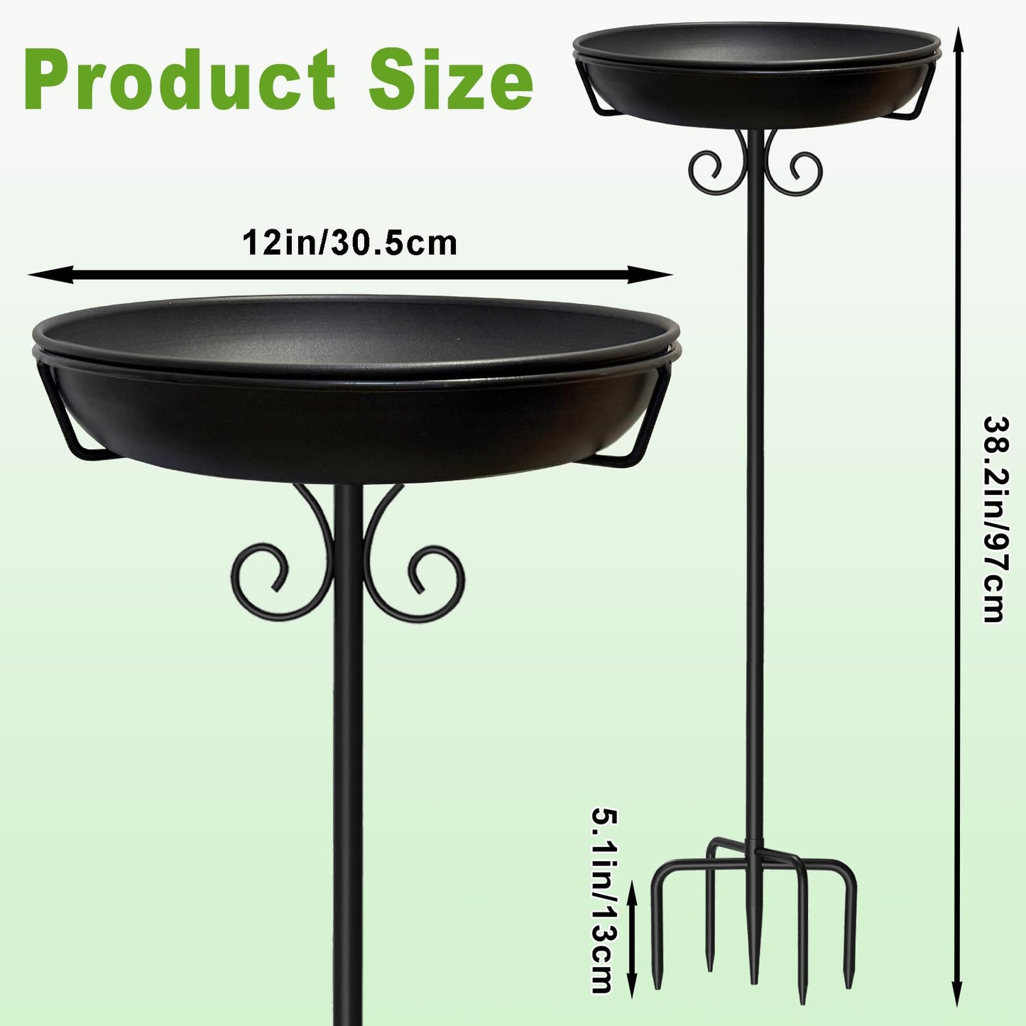 iCHKED 38In Freestanding Bird Bath for Outside, Detachable Birdbaths with Metal Stake, Bird Bath Feeder Bowl for Outdoors Garden Patio Yard Lawn,Sturdy Upgraded 5 Pronged Base (Black)