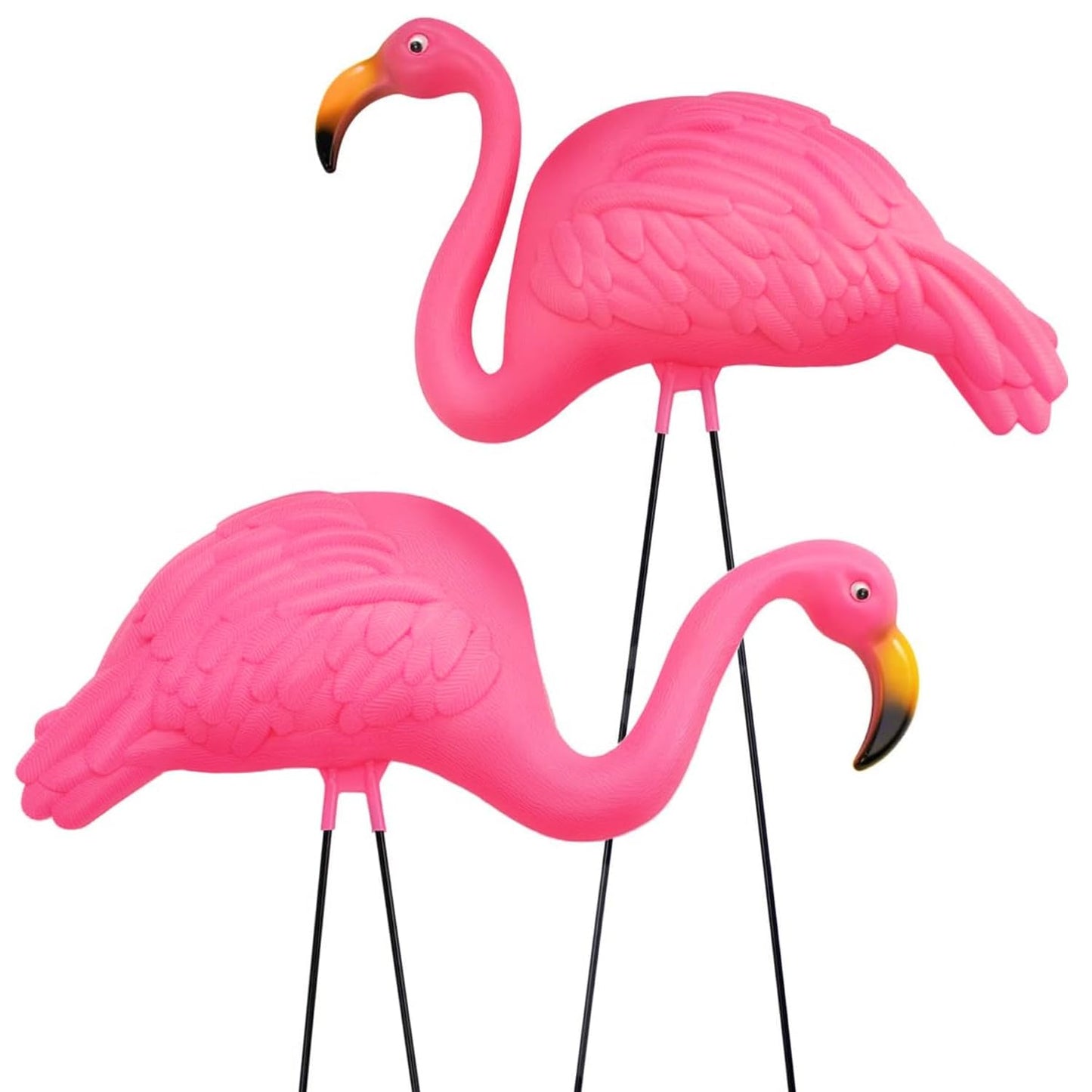 GiftExpress Pack of 2, Large Bright Pink Flamingo Yard Ornament/Lawn Ornaments/Ink Flamingo Garden Yard Stakes/Adjustable Feet Length and Gesture