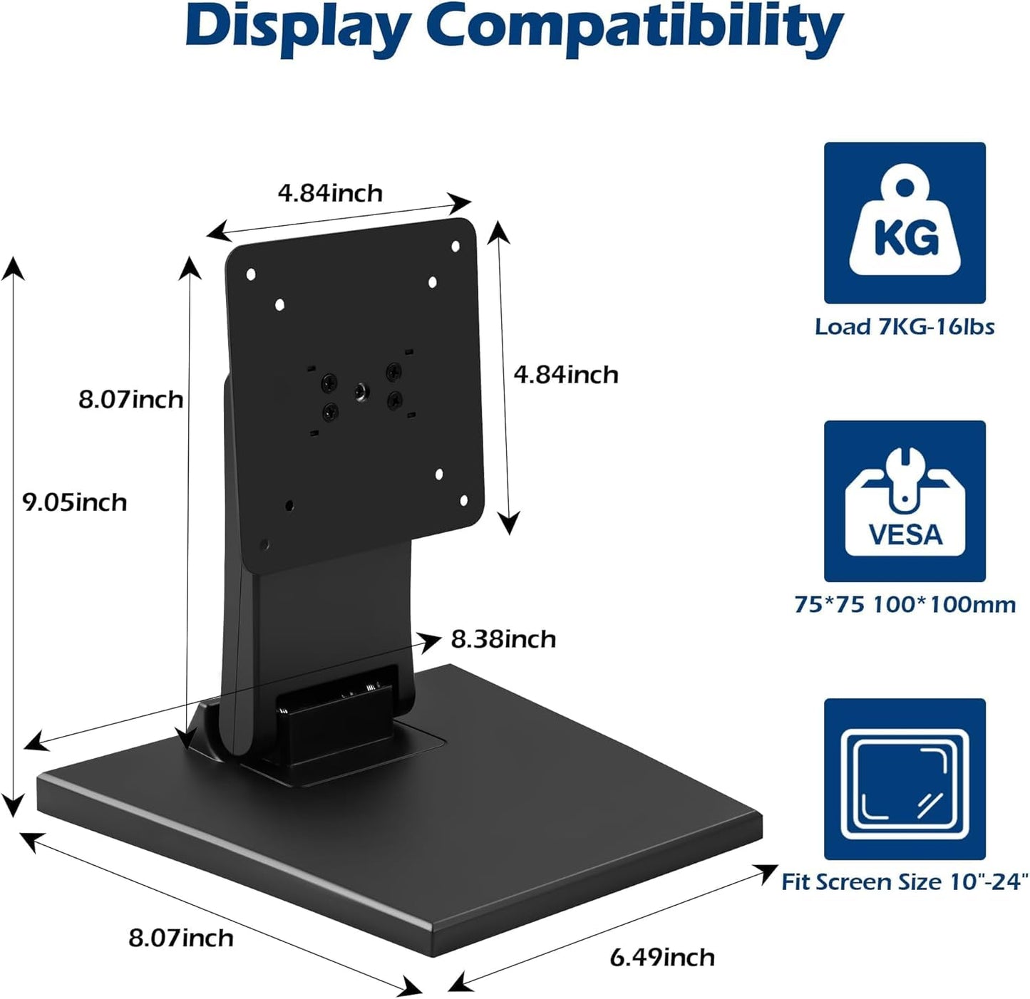 Wearson Foldable Low Profile Monitor Stand - Compatible with VESA 75x75 & 100x100, Black Metal Pedestal Monitor Stand