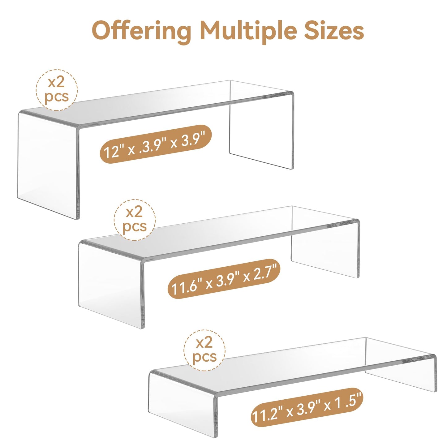 ANDGOO 2 Sets Large Acrylic Risers, Clear Rectangular Showcase Collectibles Display Shelf, Retail Desktop Display Stand for Organize and Decoration
