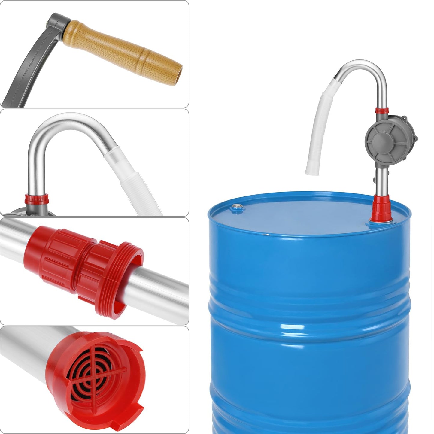 QWORK Aluminum Drum Rotary Hand Pump, Barrel Pump Hand Crank Oil Gas Barrel Drum Pump Rotary Oil Fuel for 5, 15, 30, 55 gal