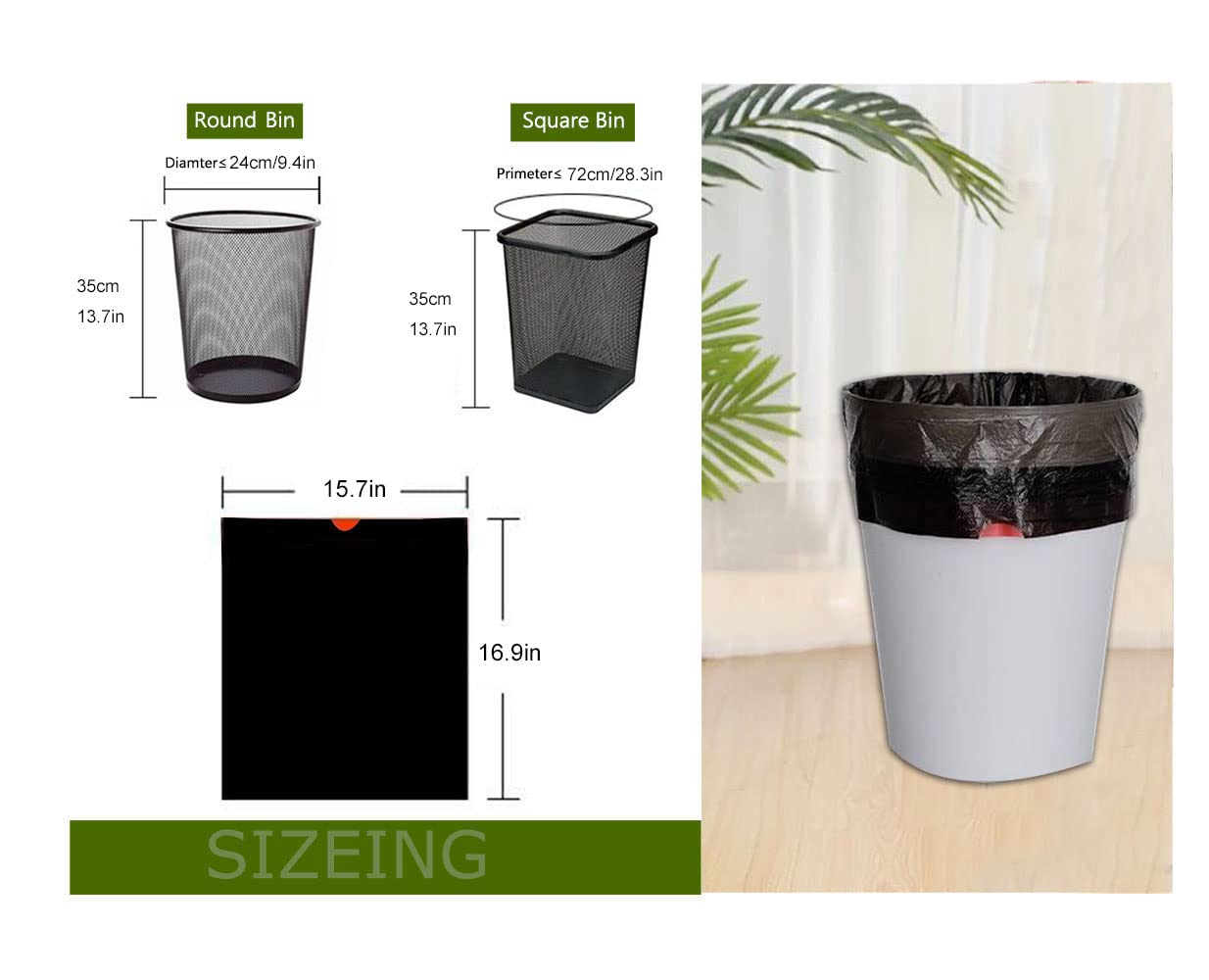 Feisco 1.8 Gallon Black Trash Bag,Small Drawstring Garbage Bag Trash Can Liner,120 Counts,0.51 Mil