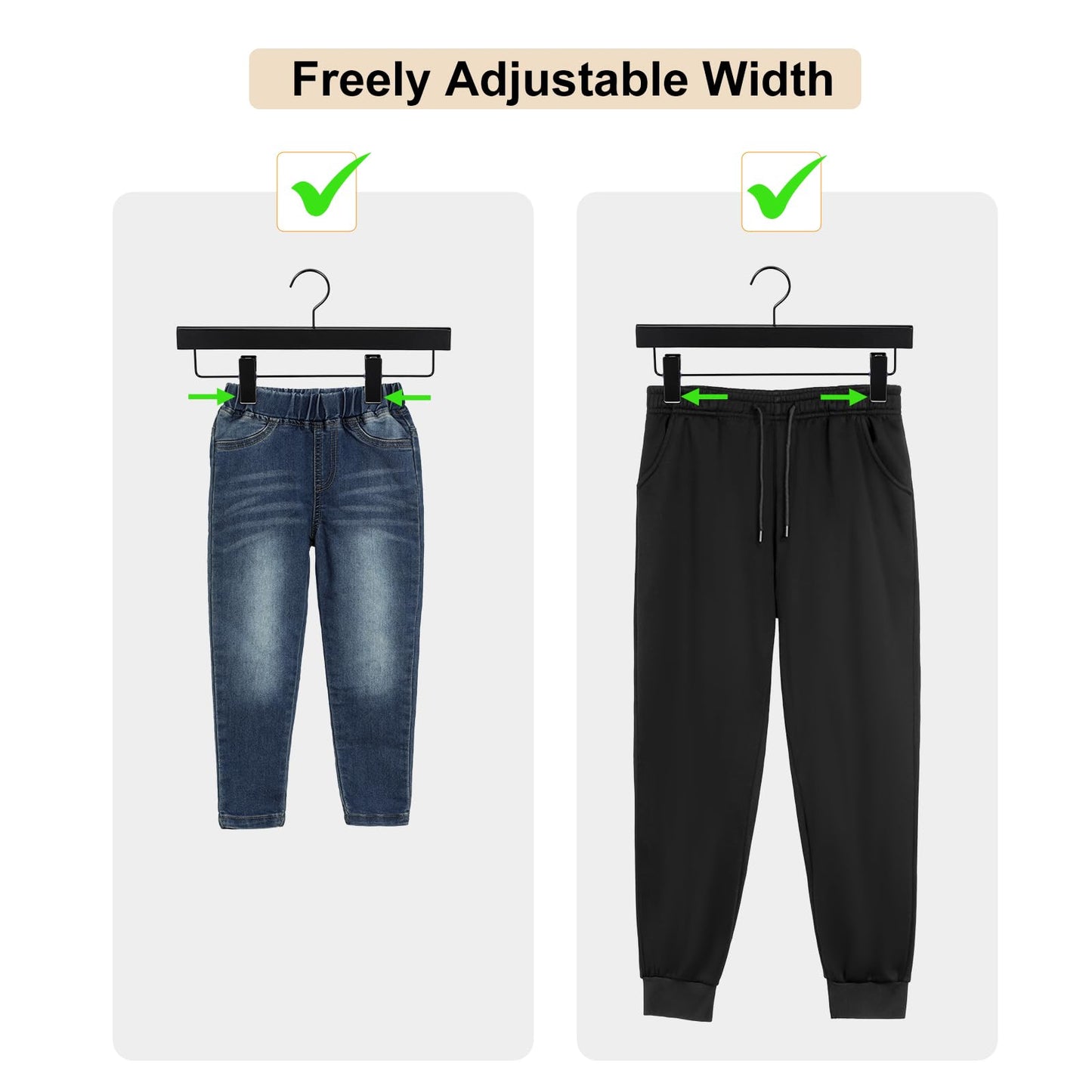 TOPIA HANGER Black Wooden Pants Hangers, Wood Skirt Hangers with Clips, Deluxe Jeans Hanger with 360° Swivel Anti-Rust Flat Hook, Smooth Finish Wood Hangers for Slacks Trousers 20 Pack, CT03B
