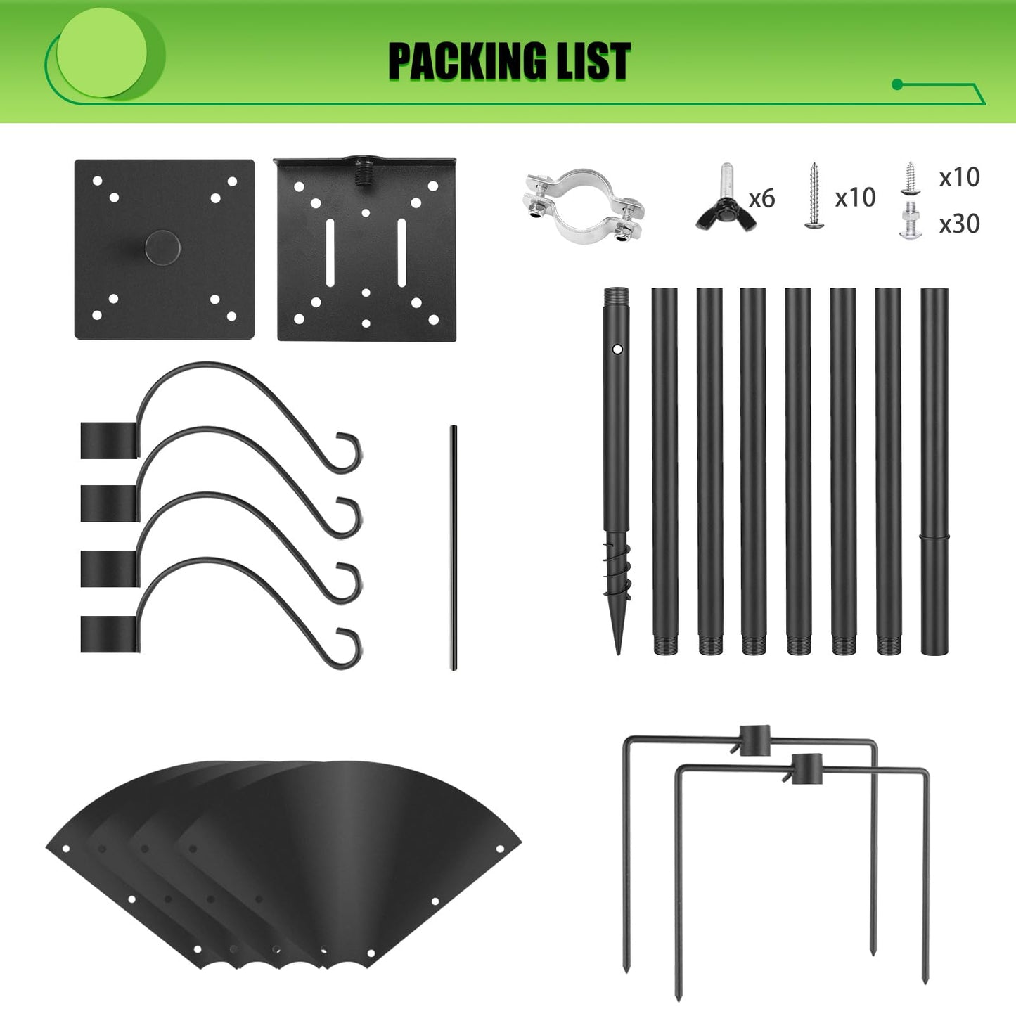 92 Inch Smart Bird Feeders Pole for Outdoor, Heavy Duty Bird House Pole Mount Kit Bird Feeding Station Kit with Squirrel Guard Baffle 4 Hanging Shepherds Hooks for Attracting Wild Birds