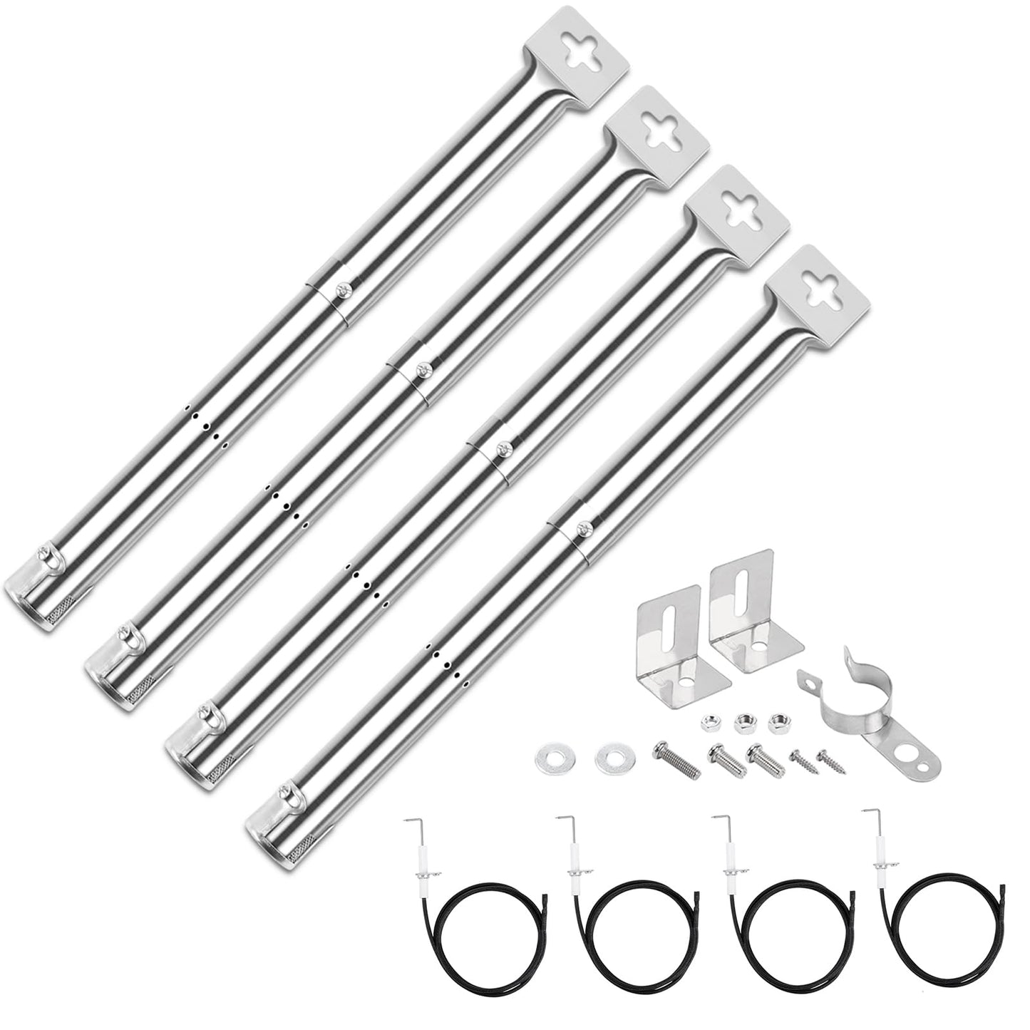 GFTIME BBQ Universal Grill Burner Tube Adjustable 12-17.3" for Master Forge, Perfect Flame, Uniflame, Fire Mountain, Lowes, Blooma Ultar, Broil King Stainless Steel Burners Replacement Parts, 4 Pack