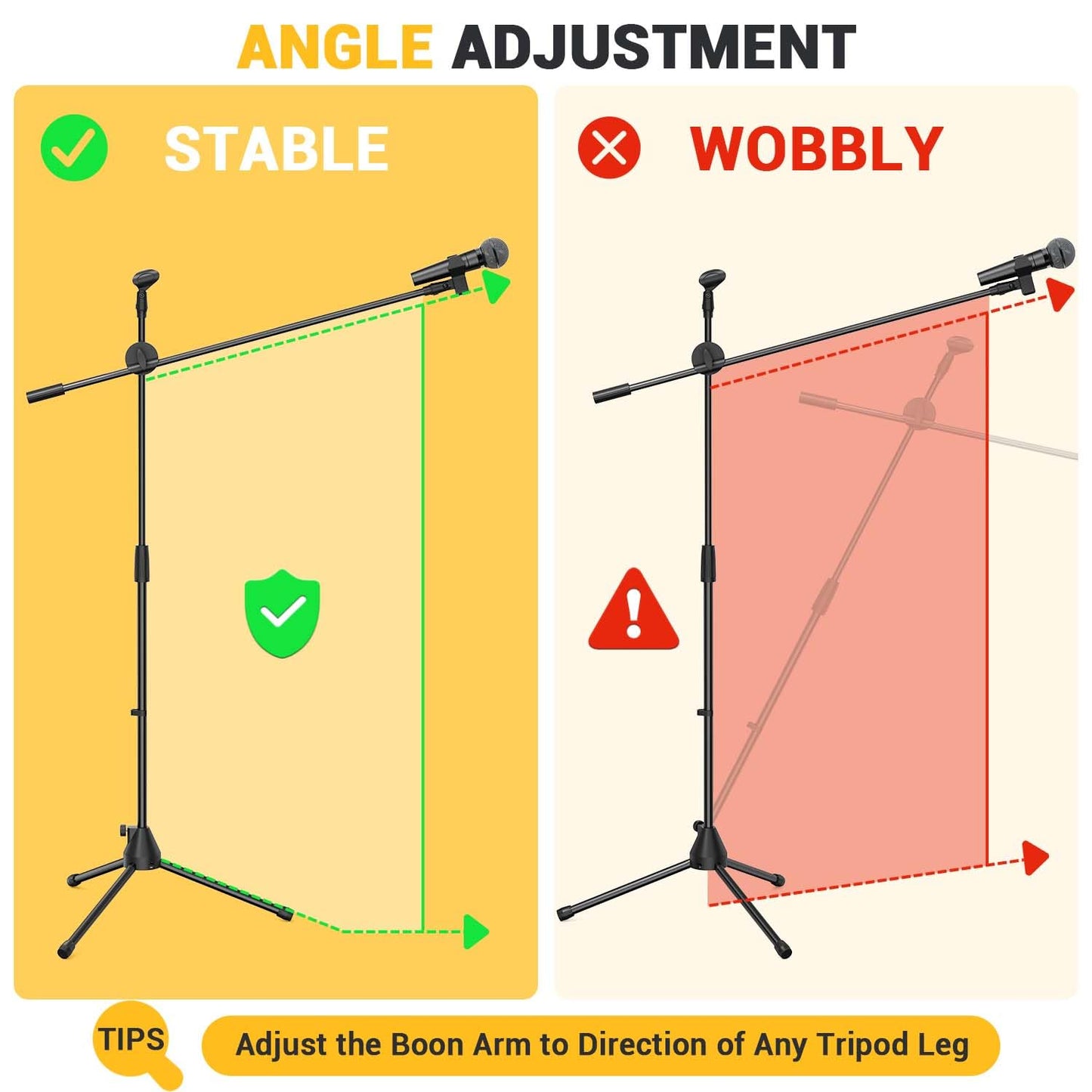 Microphone Stand 2-Pack, Ohuhu Tripod Boom Mic Stands, Dual Mic Clip, Collapsible, Black