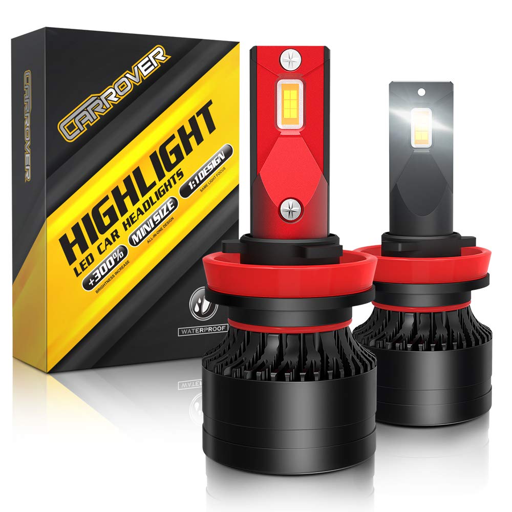 H11 LED Headlight Bulb, CAR ROVER 100W High Power 20,000LM Extremely Bright 6000K H8 H9 Conversion Kit Adjustable Beam (Pack of 2)