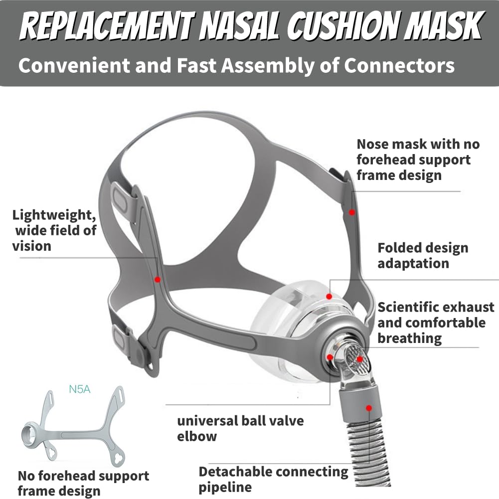 CPAP Mask, Universal Nasal Silicone Mask Reusable CPAP Supplies,Upgrade Silicone Soft Perfect Sealing CPAP Nasal Mask with Headgear, Frame, Elbow/Swivel and Cushion (L)