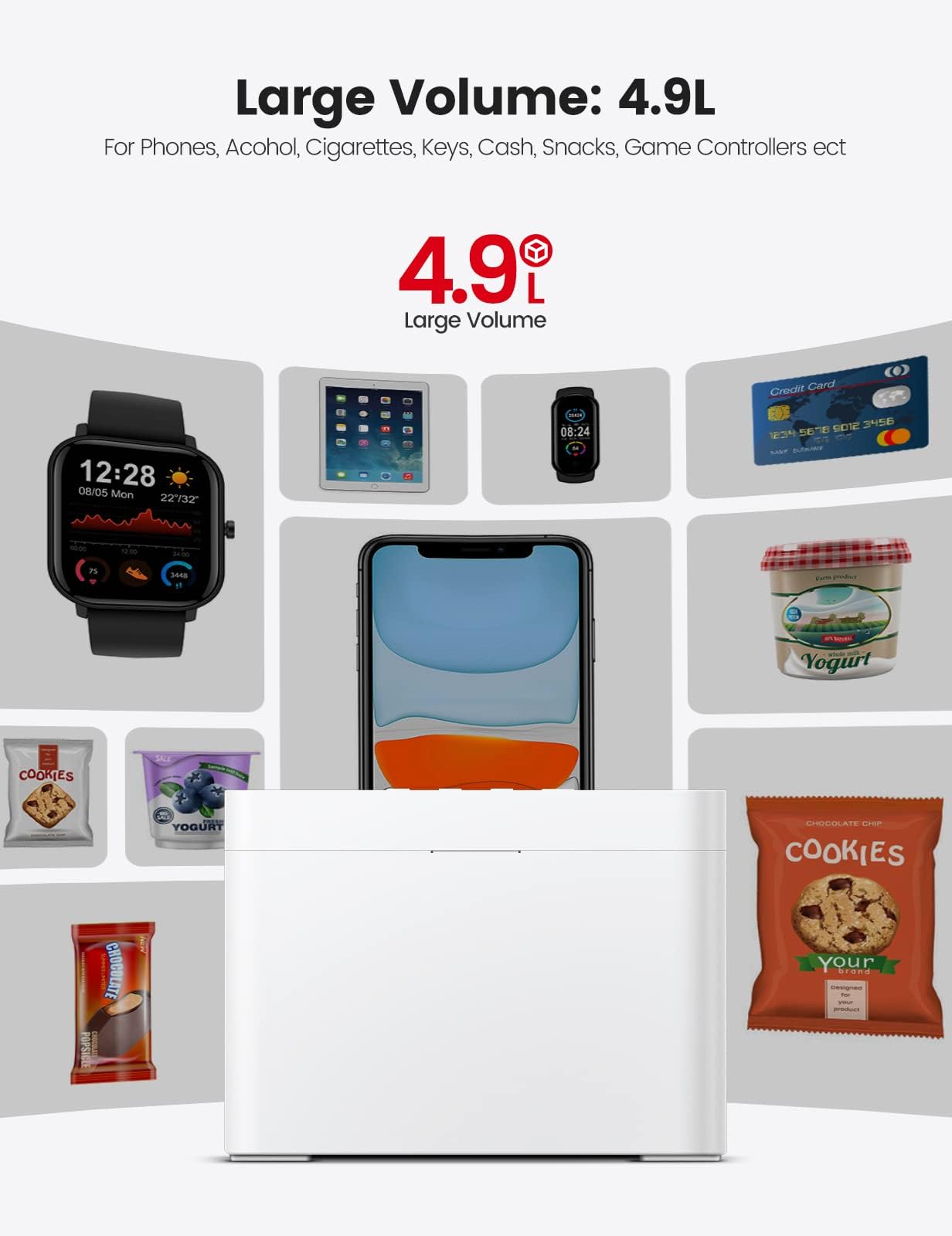 Vaydeer Metal Timed Lock Box, Timer Lock Box with Child Lock and LED Display, Self-Control Time Locking Container for Cell Phones, Snacks, Alcohol or Other Temptations Up to 365 days