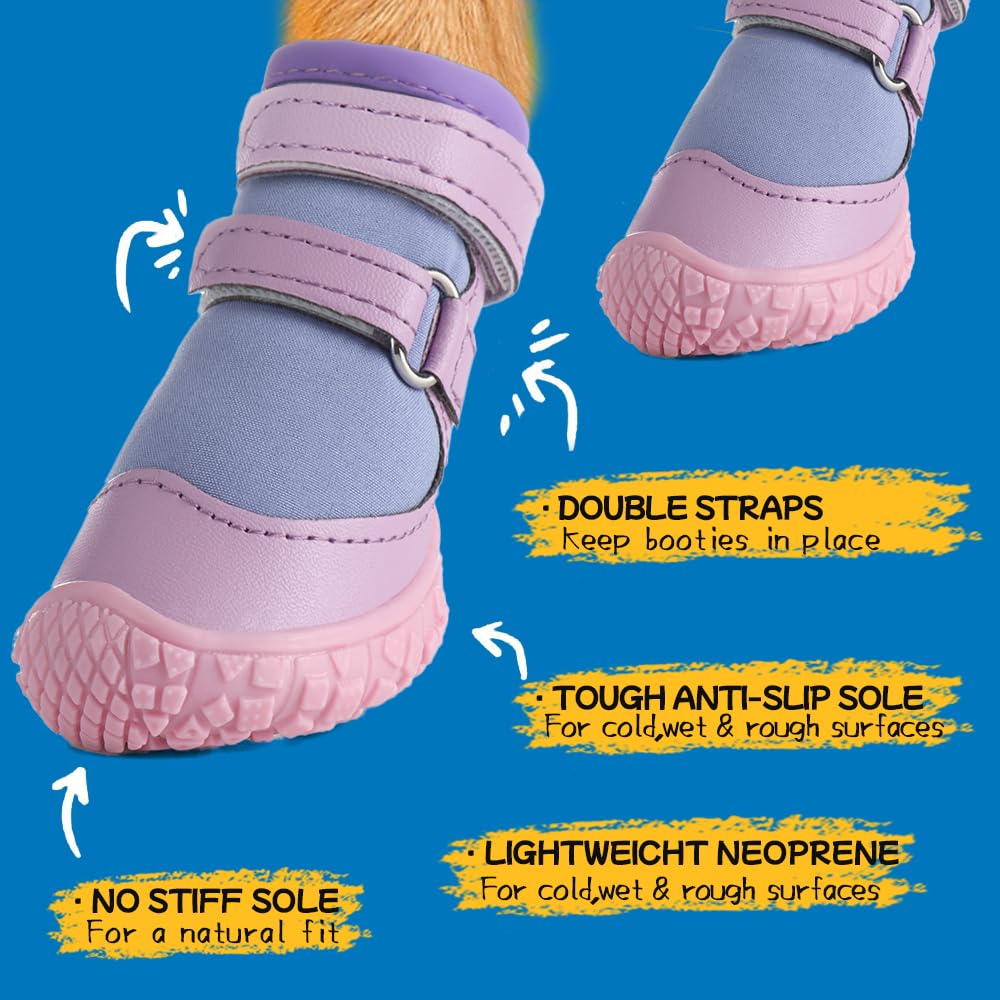 Dog Shoes for Small Dogs, Breathable Dog Boots Paw Protector for Hot Pavement Winter Snow, Dog Booties with Rugged Anti-Slip Sole for Hardwood Floors Outdoor Walking Light Purple Size 2