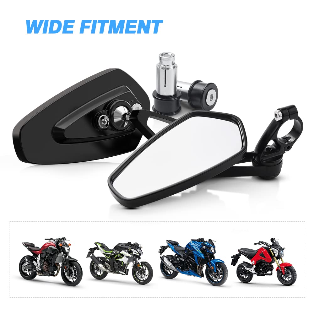 MICTUNING Motorcycle Mirrors - Bar End Rear View Mirrors Compatible with Most Honda Grom, Yamaha, Kawasaki, Ducati, Suzuki and More