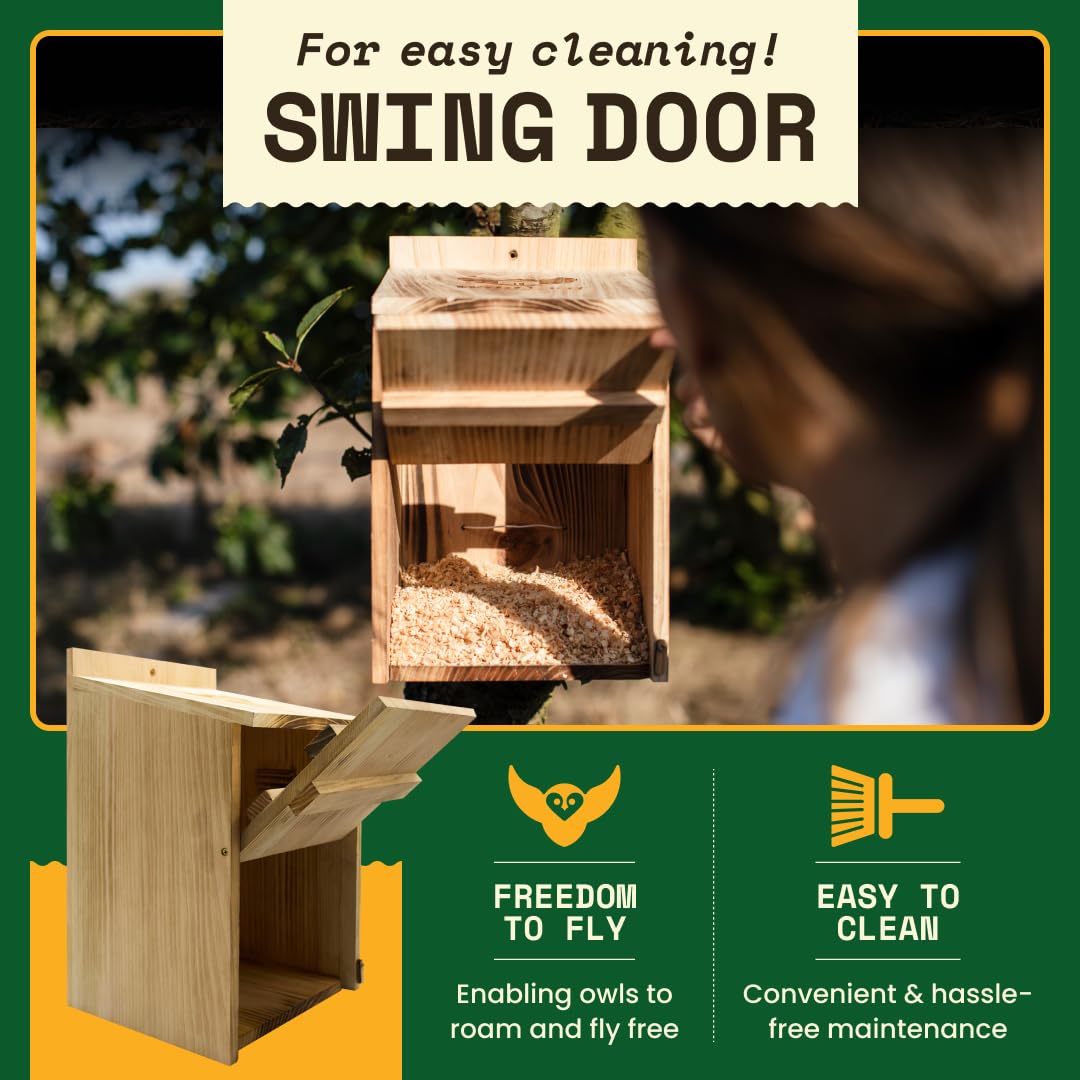 WildYard Owl Nesting Box - Cedar Wood - Preassembled Barn Owl Nesting Box with Screws - Durable Cedar Construction Birdhouses Outdoors - Large Front Door Easy Cleaning Wooden Birdhouse