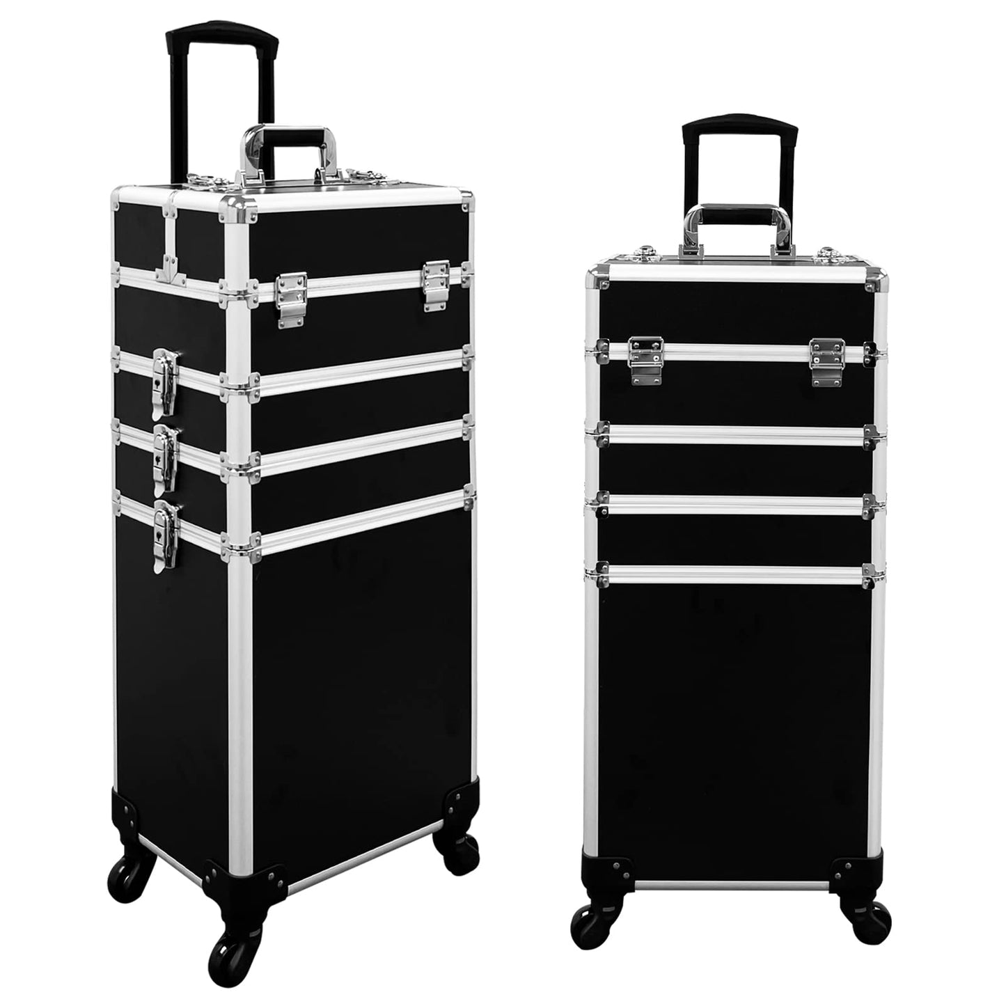 4 in 1 Rolling Makeup Case Professional Cosmetic Trolley, Aluminum Makeup Train Case with 360° Swivel Wheels, Lockable Storage Organizer for Beauty, Salon, Travel, Jewelry