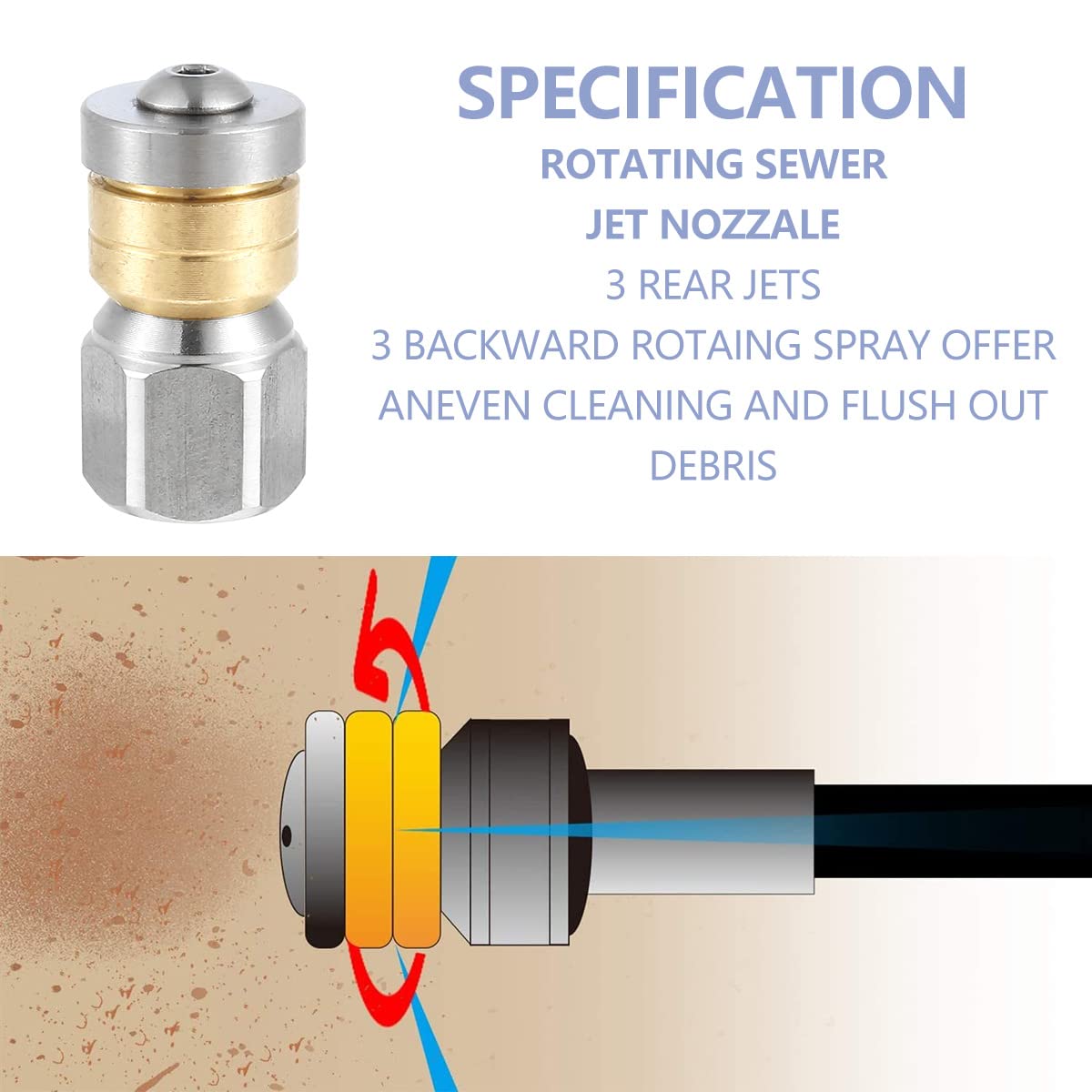Abizarch 33FT Sewer Jetter Kit, High Pressure Washer Drain Cleaning Hose Kit,1/4 Inch Sewer Jetter Nozzle Kit, Pipes Gutters Cleaning Tool Compatible with K2 - K7 Series Pressure Washer
