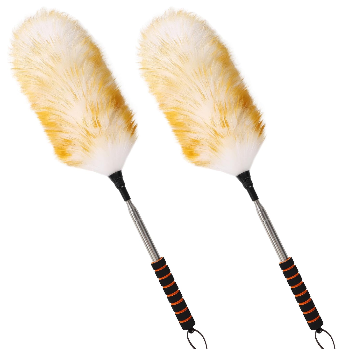 Mehellofeather Retractable Lambswool Duster 25-64 Inch Removable Telescopic Handle Wool Duster for Cleaning Ceiling Fans Window High Places (2PCS)
