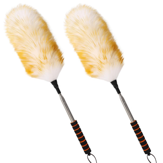 Mehellofeather Retractable Lambswool Duster 25-64 Inch Removable Telescopic Handle Wool Duster for Cleaning Ceiling Fans Window High Places (2PCS)