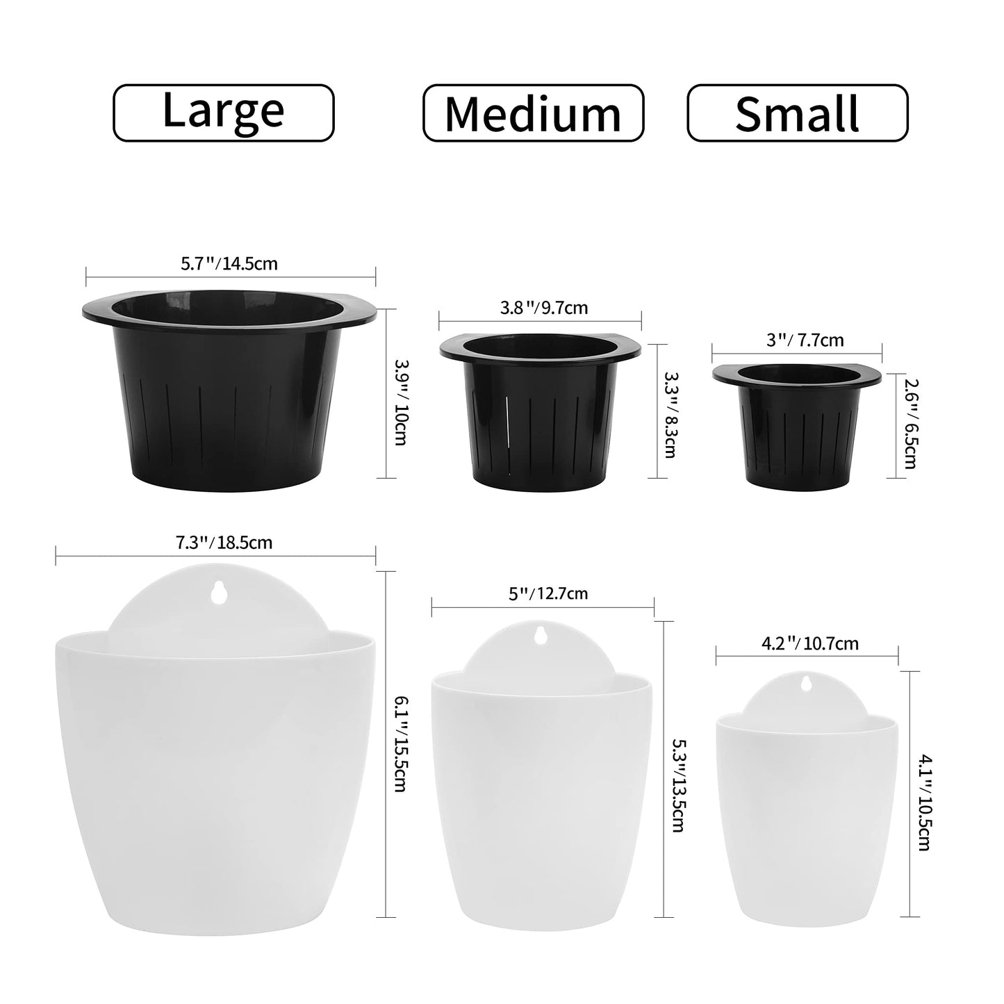 6 Pack Hanging Planter Pots Self Watering Vertical Garden Wall Mount Window Hang Round Plastic Container Indoor Outdoor for Plants Flowers Succulent Kitchen Living Herbs Holder Decor Decoration White