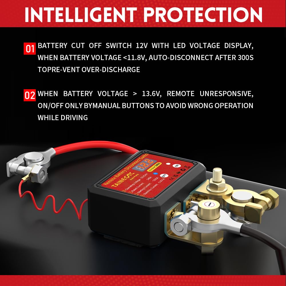 Remote Battery Disconnect Switch 12V 240A with Led Voltage Display, Ultra-Low Standby Current (0.001A), Anti Theft and Battery Drain, Battery Kill Switch for Car, RV, ATV, Truck, Tractor, Boat