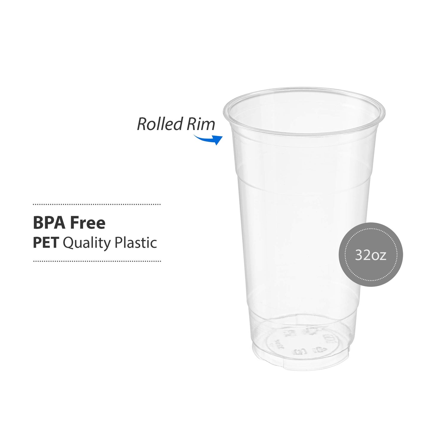 Crystal Clear PET Cups for Iced Coffee,Milkshake, Cold Drinks, Slush, Smoothy's, Slurpee, Ice cream, Dessert, Party's, Plastic Disposable Cups (50, 32 oz)