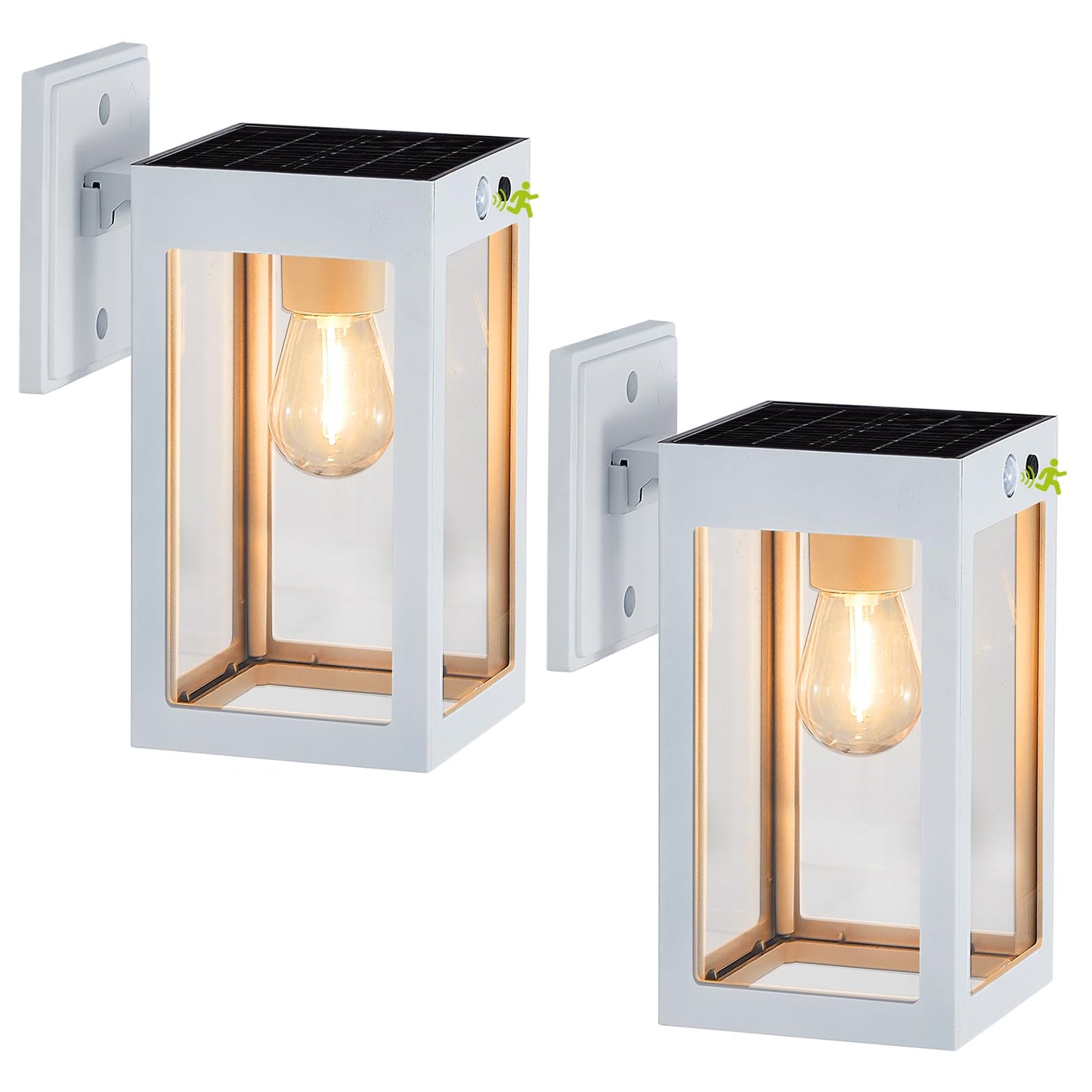 MDENLT 2 Pack Solar Porch Lights Outdoor,Solar Wall Lights with 3 Modes&Motion Sensor,Dusk to Dawn Sconce Lights Wall Mount,Exterior Wall Lantern Light Fixture for House,Garage,Patio,Shed,White
