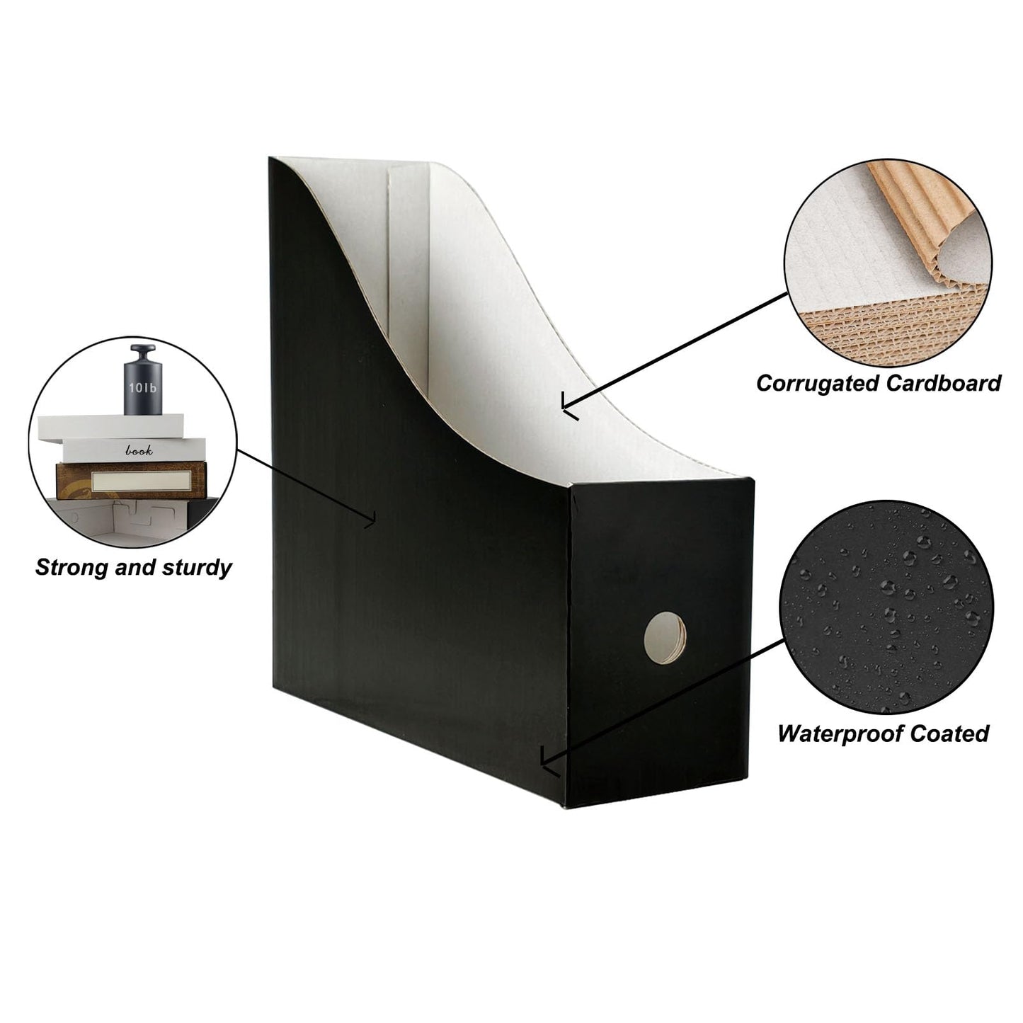 Limitliho 24 Pack Black Cardboard Magazine Holder, Sturdy Book Bins for Classroom Library, 10.6'' ×10.2'' ×3.5'' Inch Vertical File Folder Box