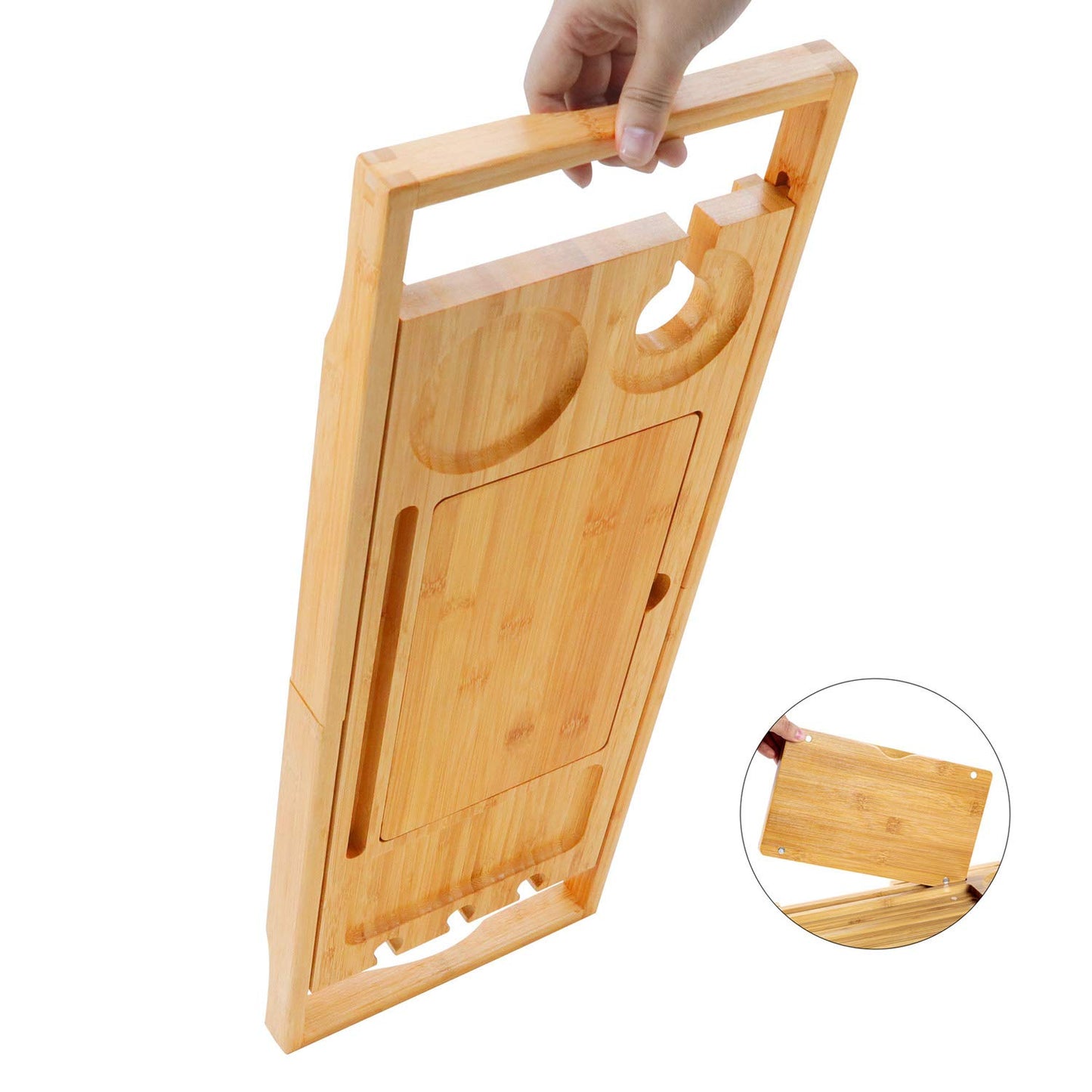 Utoplike Bamboo Bathtub Trays Caddy Bath Tray for Tub, Adjustable Bathroom Bathtub Organizer with Book Tablet Wine Cup Towel Holder, Bathroom Trays
