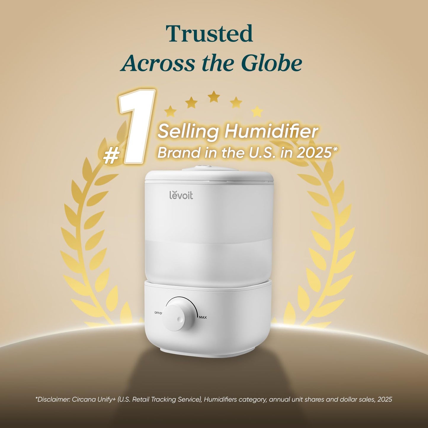 Levoit Humidifiers for Bedroom, Top Fill Cool Mist Air Humidifier for Baby Nursery, Plants, Ultrasonic, Auto Shut-off, BPA Free, Quiet, Knob Control, 360° Nozzle