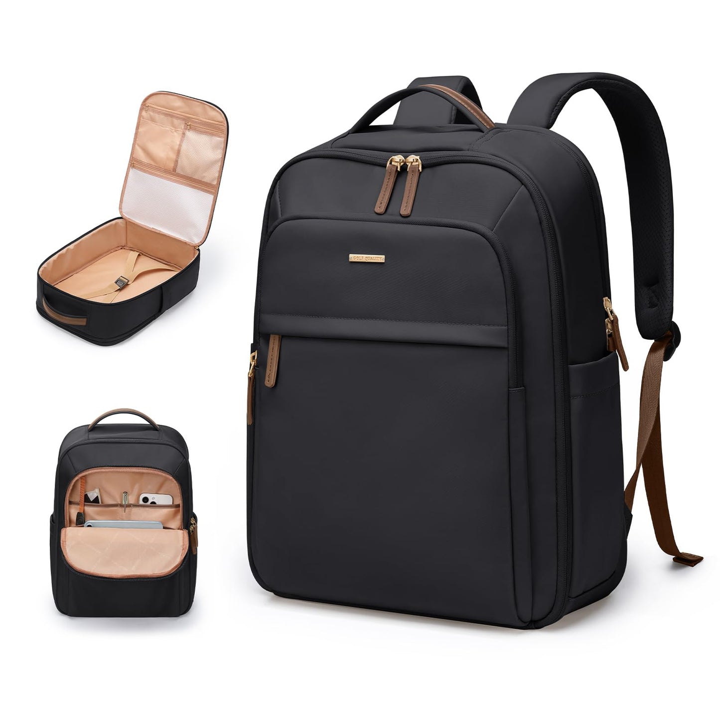 GOLF QUALITY 22L Travel Backpack for Women & Men,Carry On Bag for Airplanes Personal Item Laptop Backpack,17.3 Inch,Black