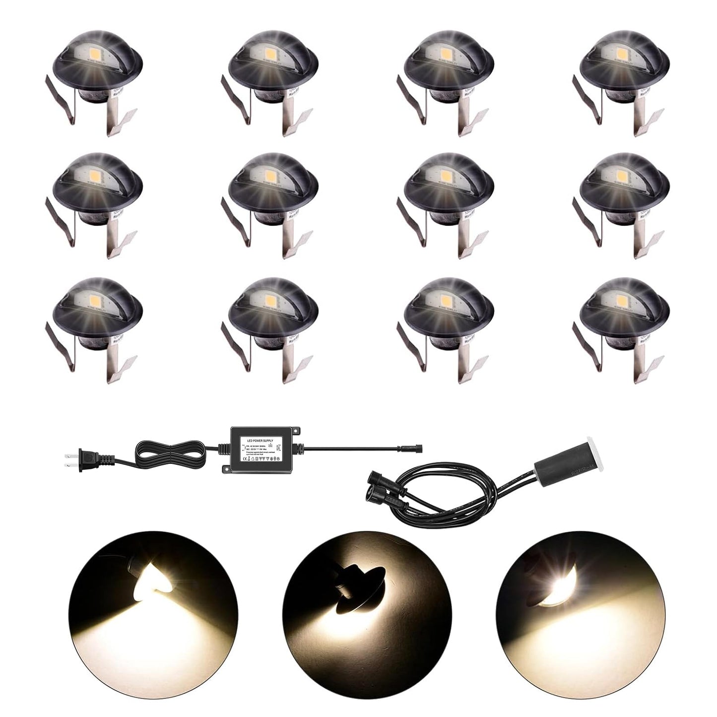 YZGWZLD LED Deck Lights with Photocell,12 Pack Black Low Voltage Φ1.38 IP67 Waterproof Stairs Light Outdoor Garden Yard Landscape Pathway Step Basement Warm White LED Lighting