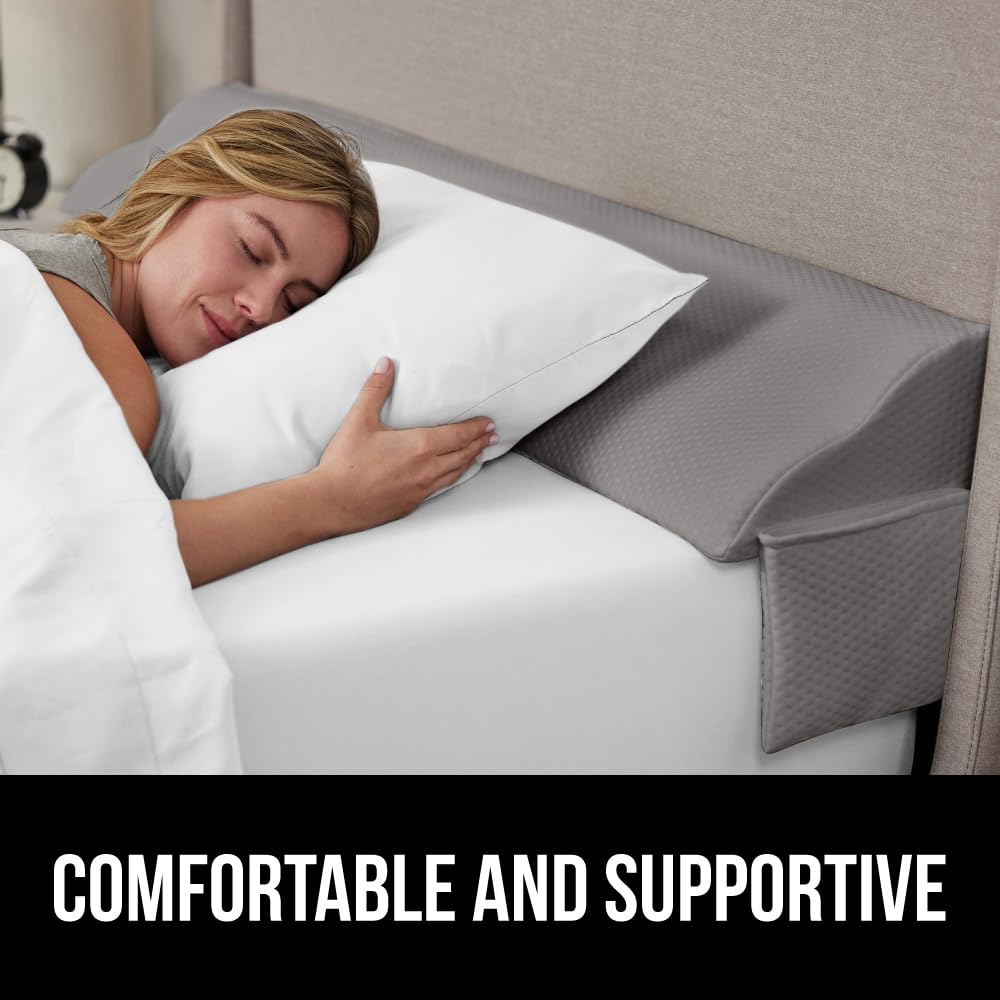 GORILLA GRIP Bed Wedge Pillow Headboard Gap Filler, Comfortable Supportive High Density Foam Angled Pillows, Stay in Place Gripping Dots, Support Sleep Wedges Between Mattress, Queen Size Soft Gray