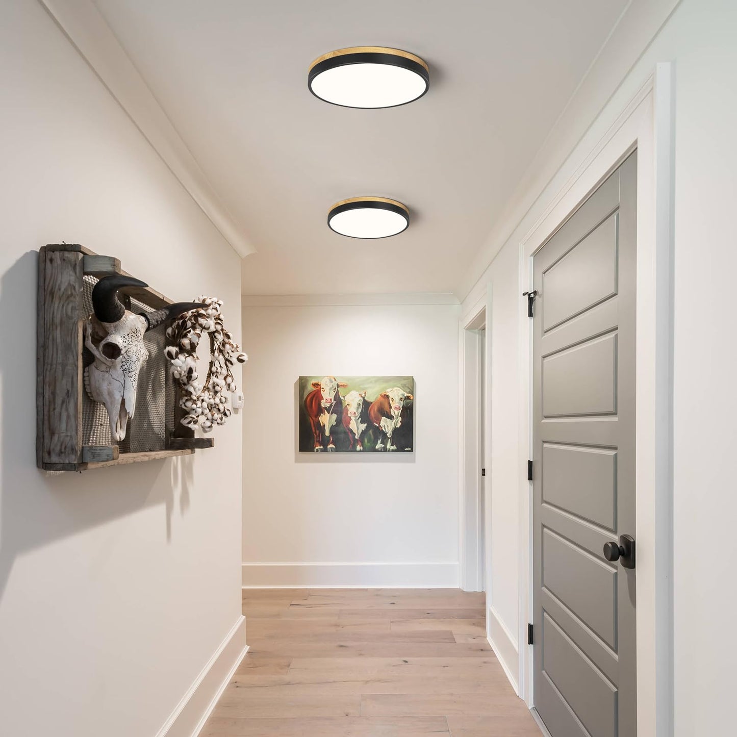 Vikaey Modern Wood LED Ceiling Light Fixture, Minimalist Black Flush Mount Ceiling Lamps, Round Ceiling Lighting Fixtures for Bedroom, Hallway, Dining Room, Kitchen, Laundry Room, Not Dimmable
