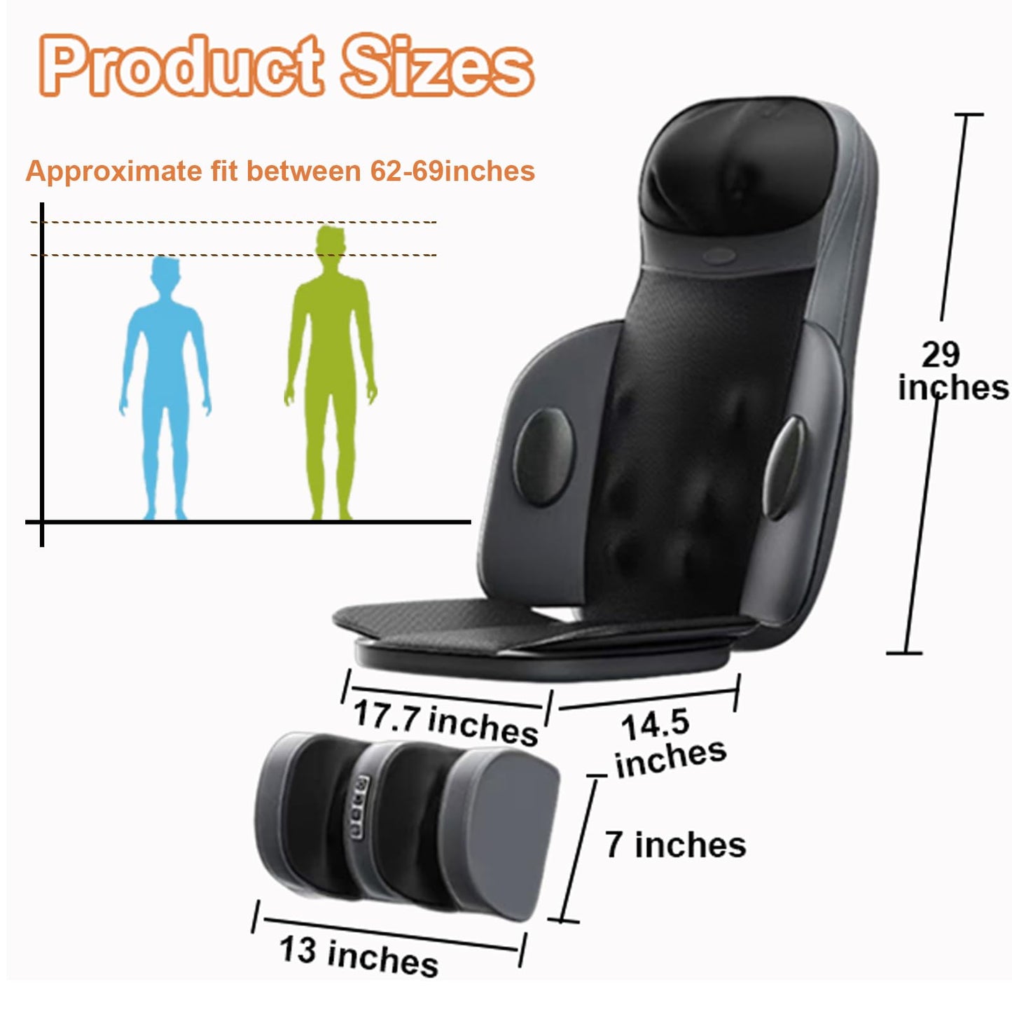 Back and Neck Massage cushion with heat, 5 massage modes, 4 vibration modes and 3 heating modes Massage Chair Pad, with removable multifunctional leg and foot massager, for Office,Home