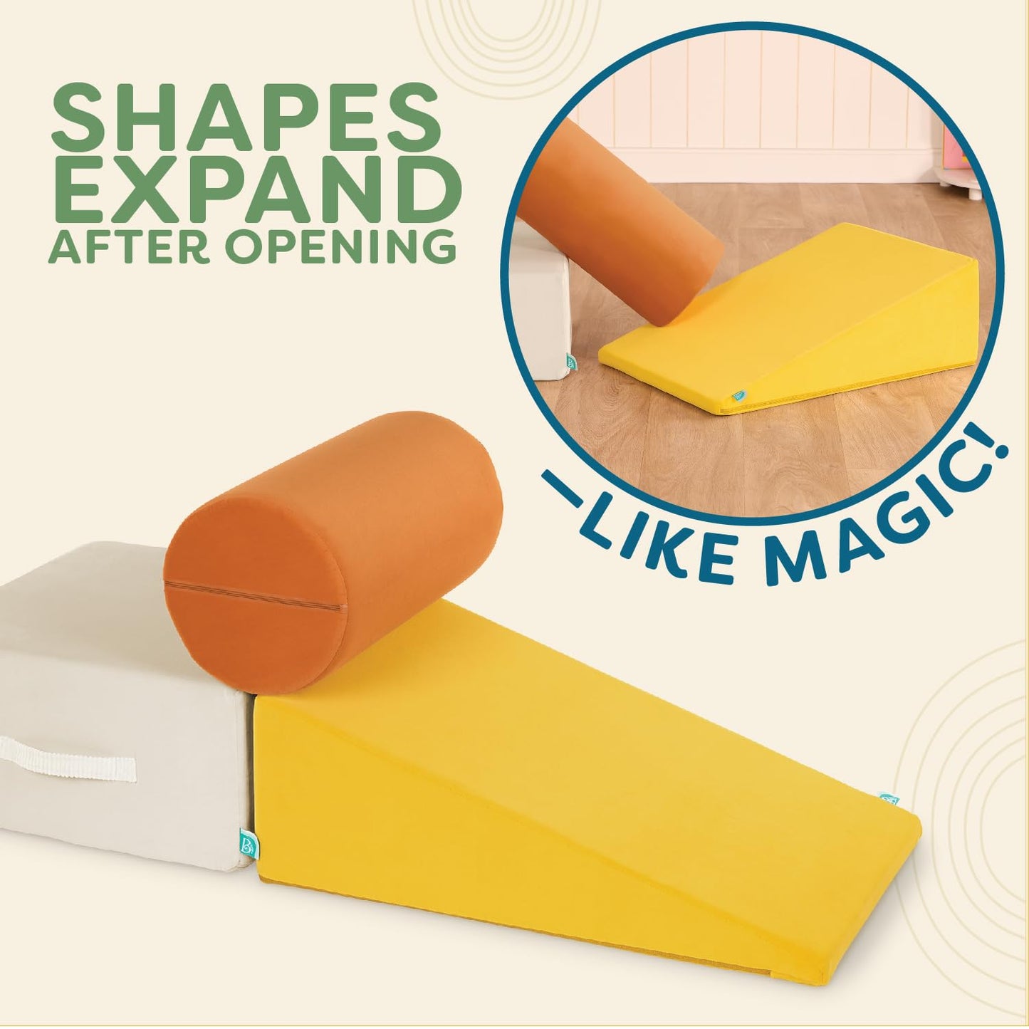 B. toys – Sensory Foam Building Blocks for Toddlers – 3 Pieces Climbing Set with Cylinder, Ramp & Block – Easy-Grip Handles, Machine Washable Covers – Soft Play Shapes for Babies & Toddlers 12+ Months