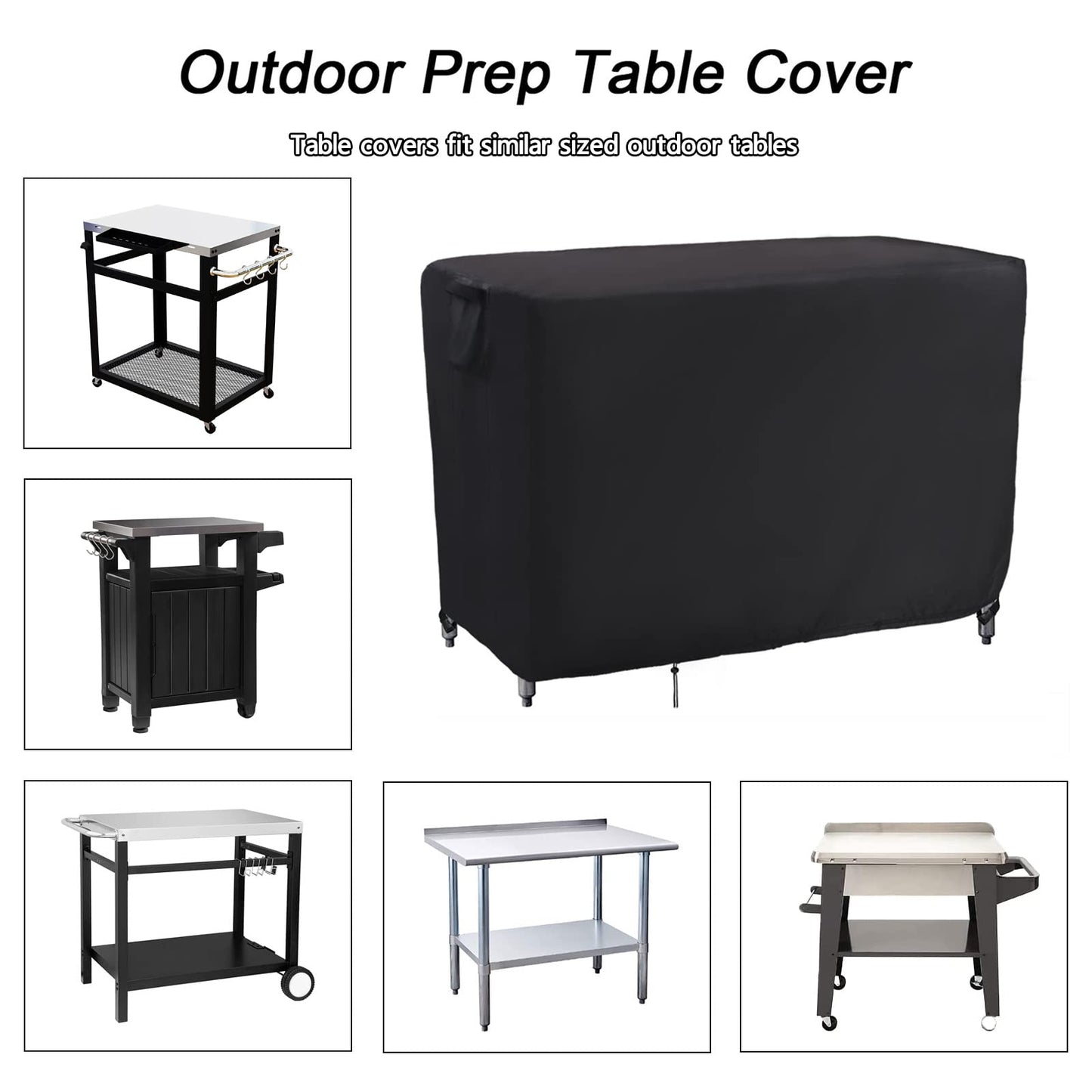 Kingling Outdoor Table Cover 48 Inch, Waterproof Stainless Steel Table Cover Metal BBQ Table Covers Weather Protection for Patio Kitchen Work/Prep Tables - 48''L x 24''W x 35''H(Black)