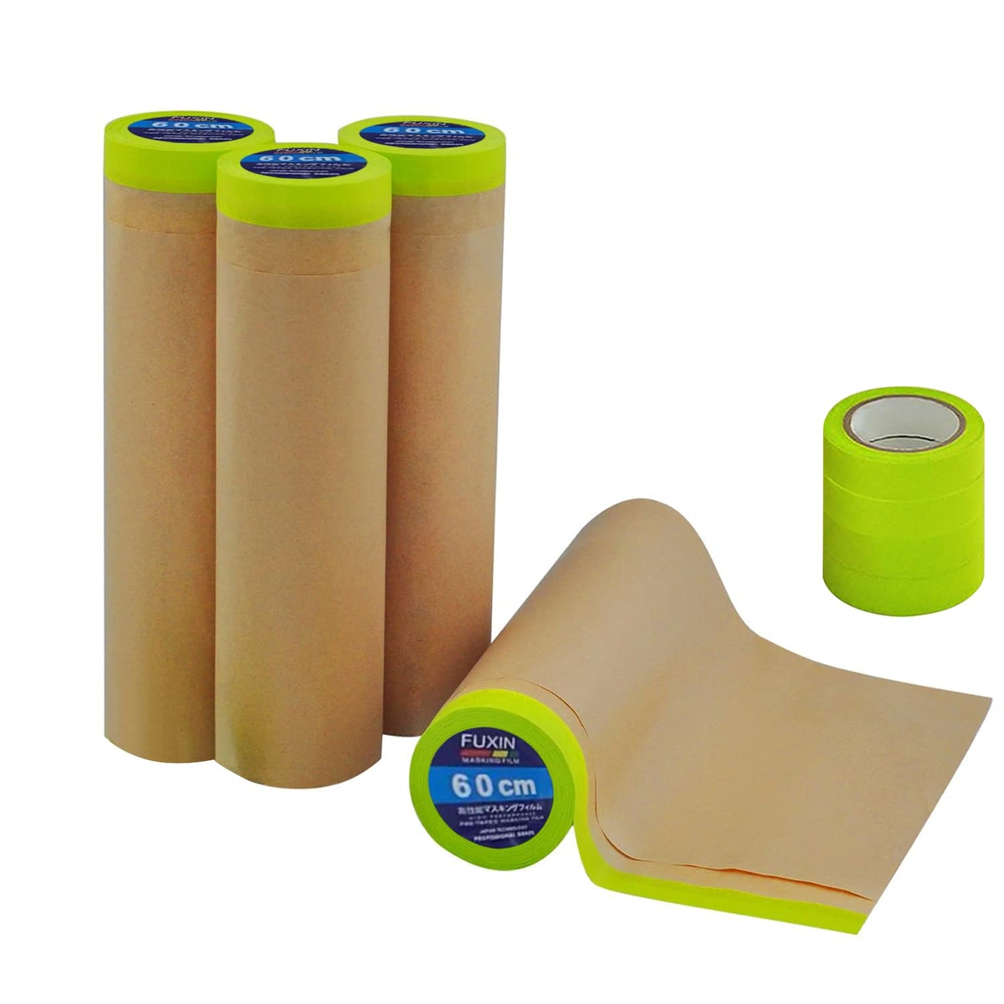 InnoStars Pre-Taped Masking Paper for Painting - 24 inch x 50 feet Tape and Drape Painters Paper, Paint Adhesive Protective Paper Roll for Covering Skirting, Frames, Cars and Auto Body (4 Rolls)