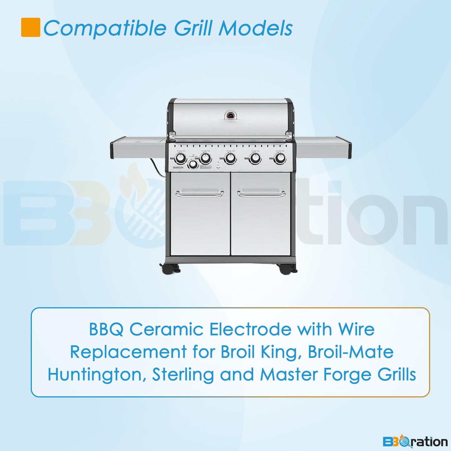 BBQration 04831 BBQ Ceramic Electrode with Wire Replacement for Broil King, Broil-Mate, Huntington, Sterling and Master Forge Grills, BBQ Grill Igniters Wire Replacement Parts