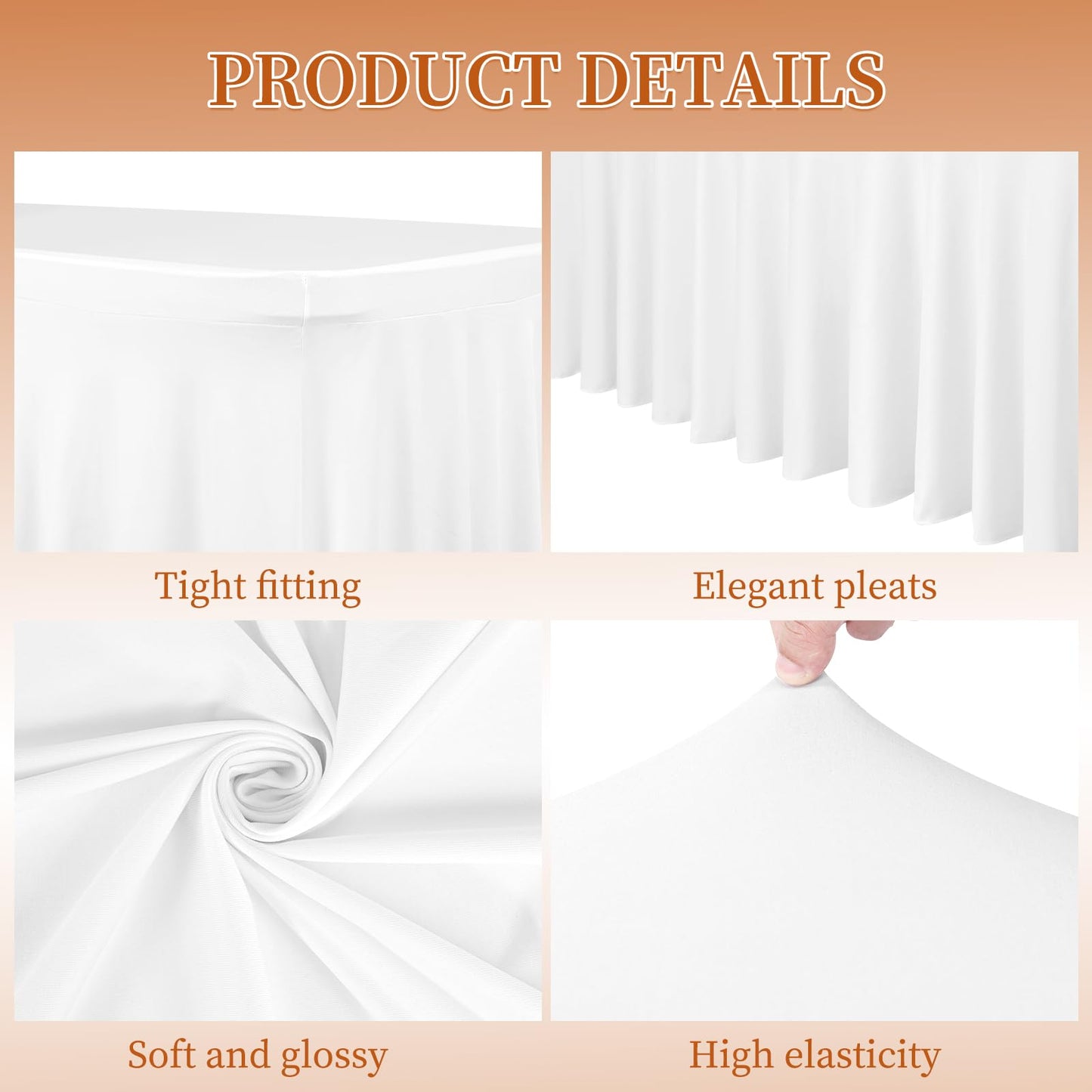 2 Pack White Rectangle Table Skirt, 6Ft Spandex Table Skirt Fitted Stretch Tablecloth,Wrinkle Resistant Ruffles Elastic Cover,Perfect for Rectangle Tables Banquets Parties Wedding Thanksgiving