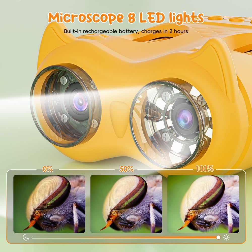 Temodu 2-in-1 Kids Microscope Telescope, 2.0" 1000X Digital Microscope for Kids, HD Portable Education Telescope for Kids Birthday Festival Gift, Science Fun Toys for Children Age 4-12 (Yellow)
