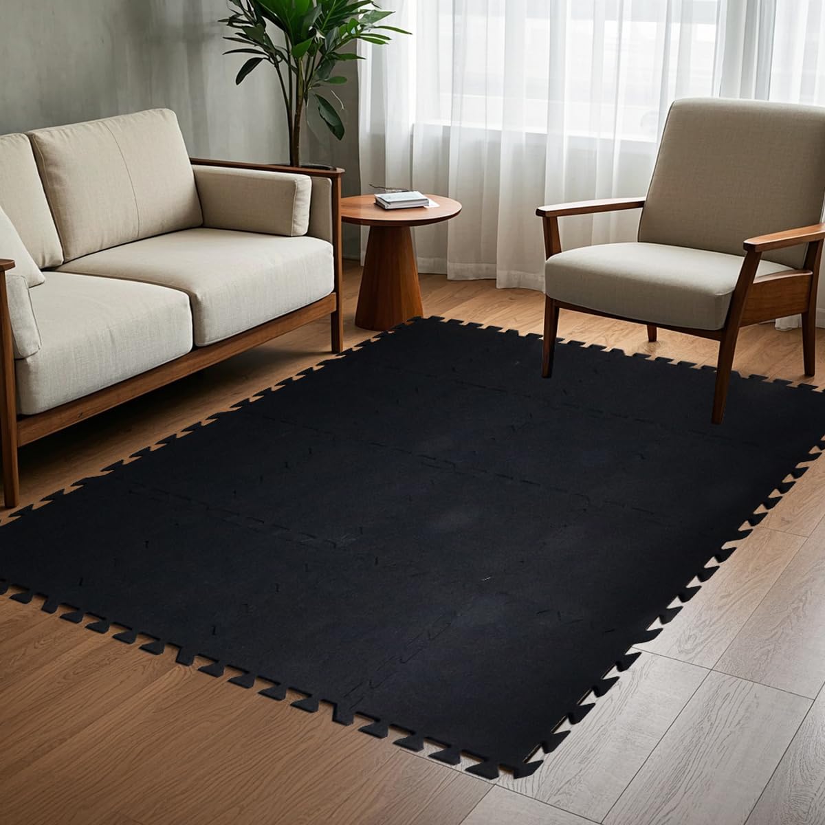 16 Pcs Thick Sound Absorbing Interlocking Floor Mats, 11.8 x 11.8 x 0.4 inches High Density Piano Carpet Drum Rug, Non-Slip Anti Vibration Soundproof Pads Acoustic Blankets for Music Studio, Black