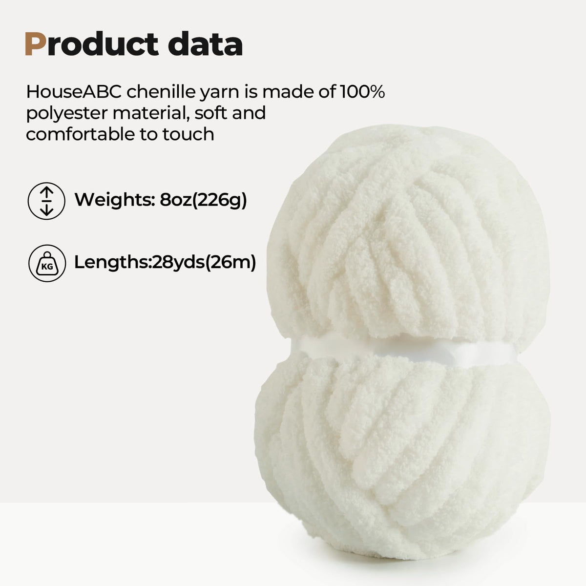 HouseABC Chunky Yarn for Hand Knitting Soft Jumbo Bulky Fluffy Yarn for Crocheting Blanket Scarf DIY 8 Pack (Cream, 28yds, 8 Ounces Each)
