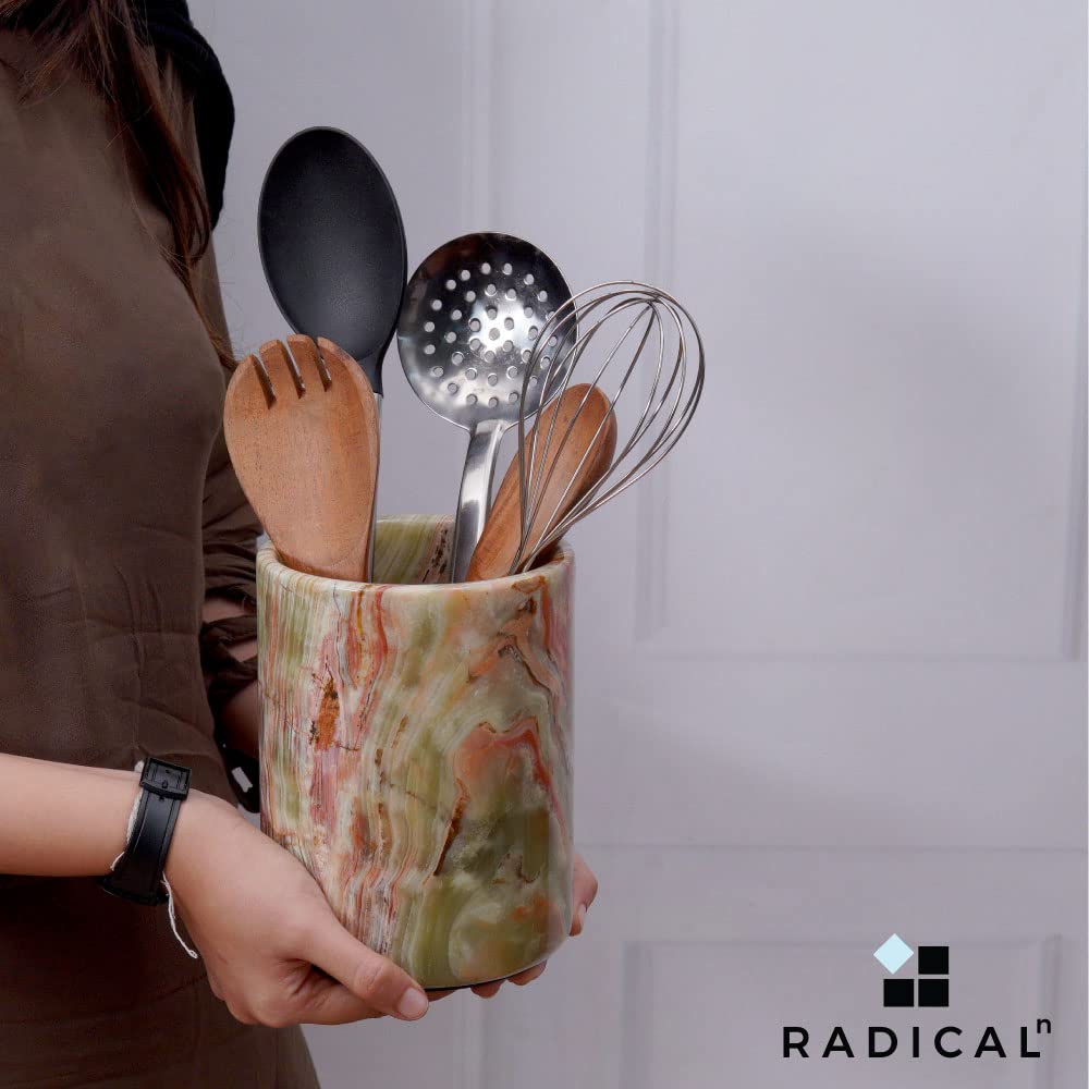 Radicaln Marble Utensil Holder 6.5" Inches Black Handmade Spatula Set for Kitchen Counter, Cooking Utensils Jar & Kitchen Essentials Organizer, Ideal Utensil Caddy & Spoons Holder