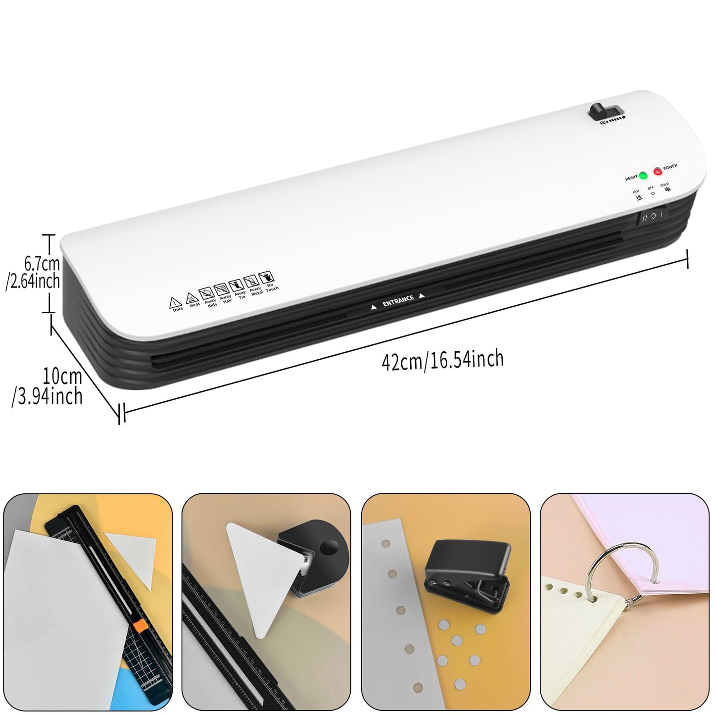 13 Inch Thermal Laminator, A3 A4 Anti-Jam 6-in-1 Laminator, 3-5 mil Hot Cold Laminating Machine with Trimmer, Corner Rounder, Hole Punch & 15 Laminating Sheets for Home Office School