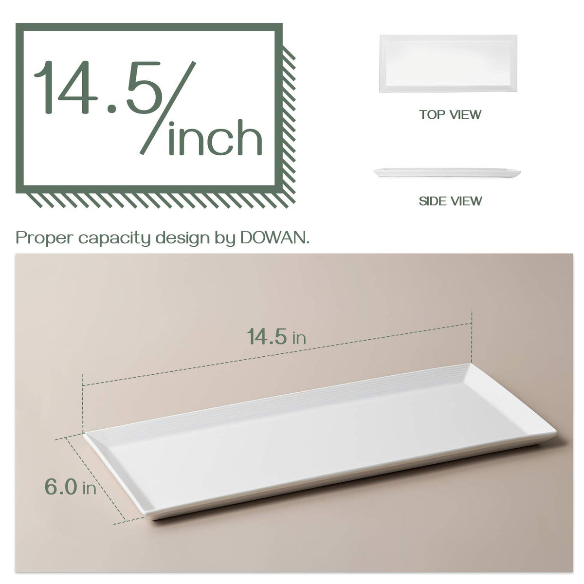 DOWAN Serving Platters -14.5 Inches Serving Plates, White Rectangle Platters Oven Safe Serving Dishes, Serving Platters and Trays for Parties, Rectangular Platter for Meat Appetizer Sushi Set of 4