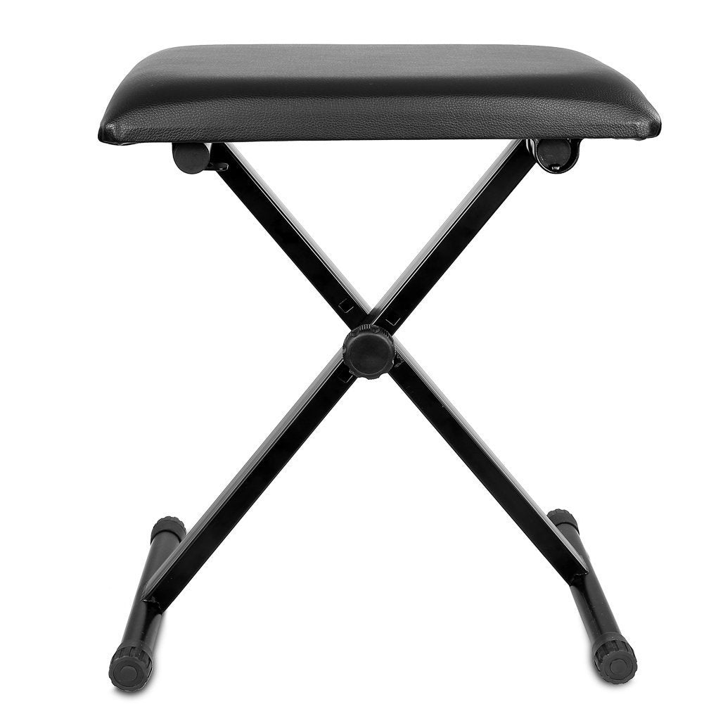 Kunova (TM) Piano Bench Stool 3-Position Height Adjustment(16.5"/17.5"/19.5", 42cm/45cm/50cm) Black Folding Super-Stable and Durable Padded Keyboard Bench with X-Style Iron Legs