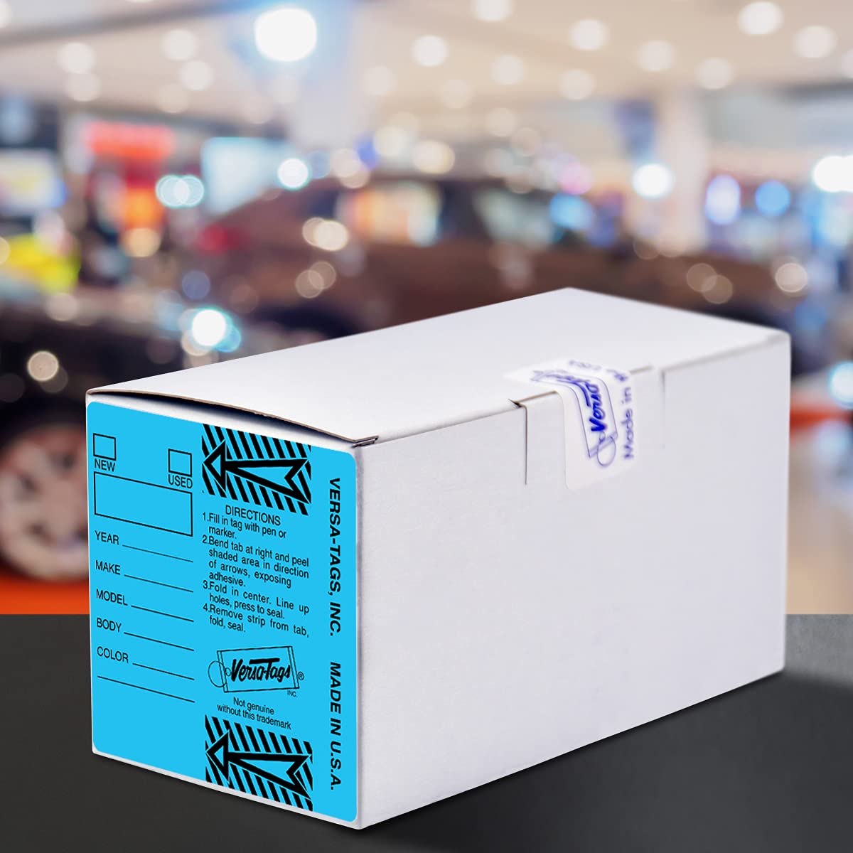 BLUE - Genuine Versa-Tag Blue Key Tags, Self-Protecting (250 tags per box with "Chrome" plated steel rings)