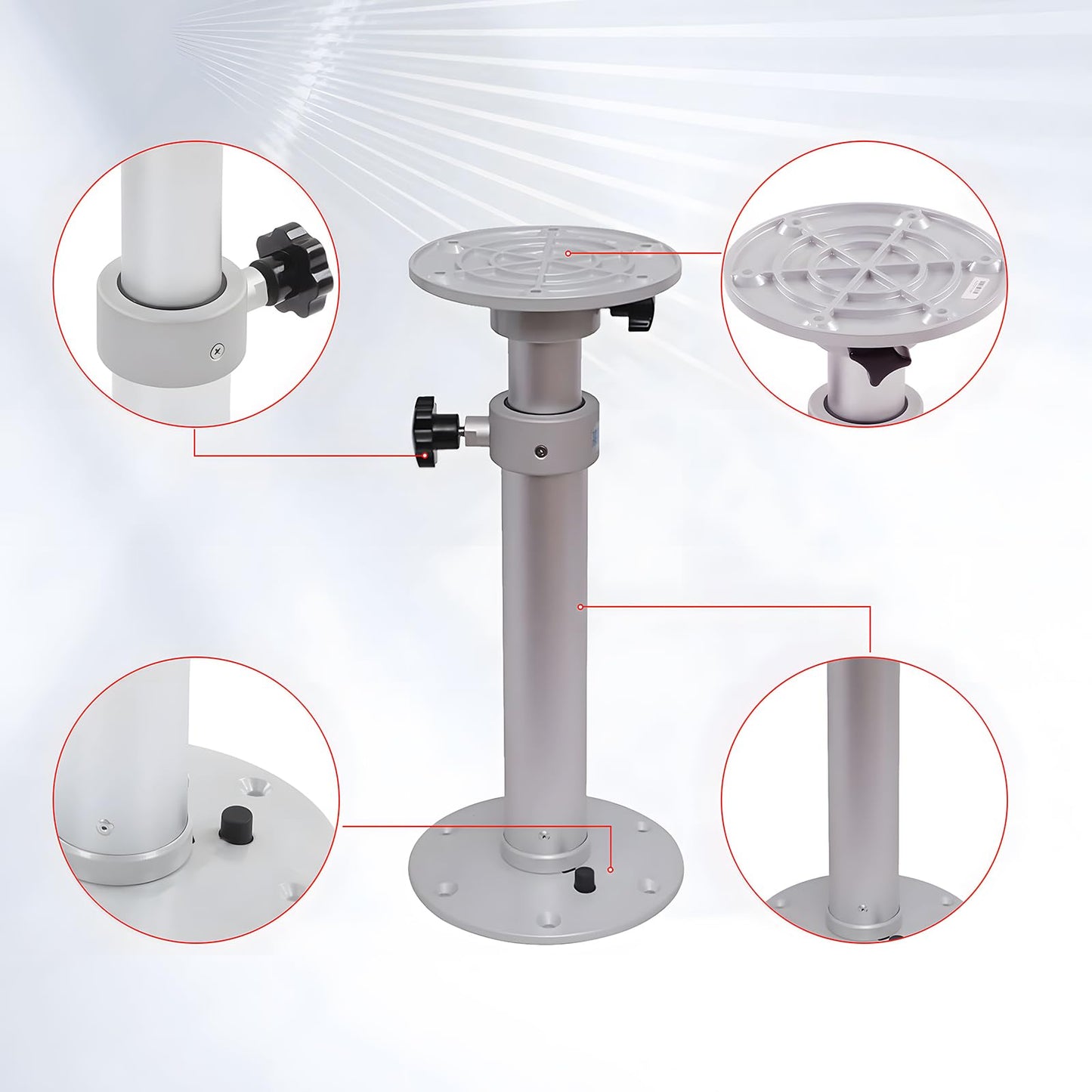 ASDJAKZP Table Pedestal Stand, Adjustable Table Pedestal Marine，Detachable Adjustable Aluminum Alloy RV Table Base Stand Leg Base Mount Frame 18-27.5inch 360° Rotatable