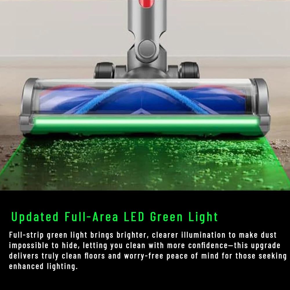 2026 Updated Dust Detect Vacuum Attachment Part for Dyson V15, V11, V10, V8, V7, G5, Brush Head with Full-Area Green LED Light, Ideal for Hardwood Floors & Short-Pile Carpets