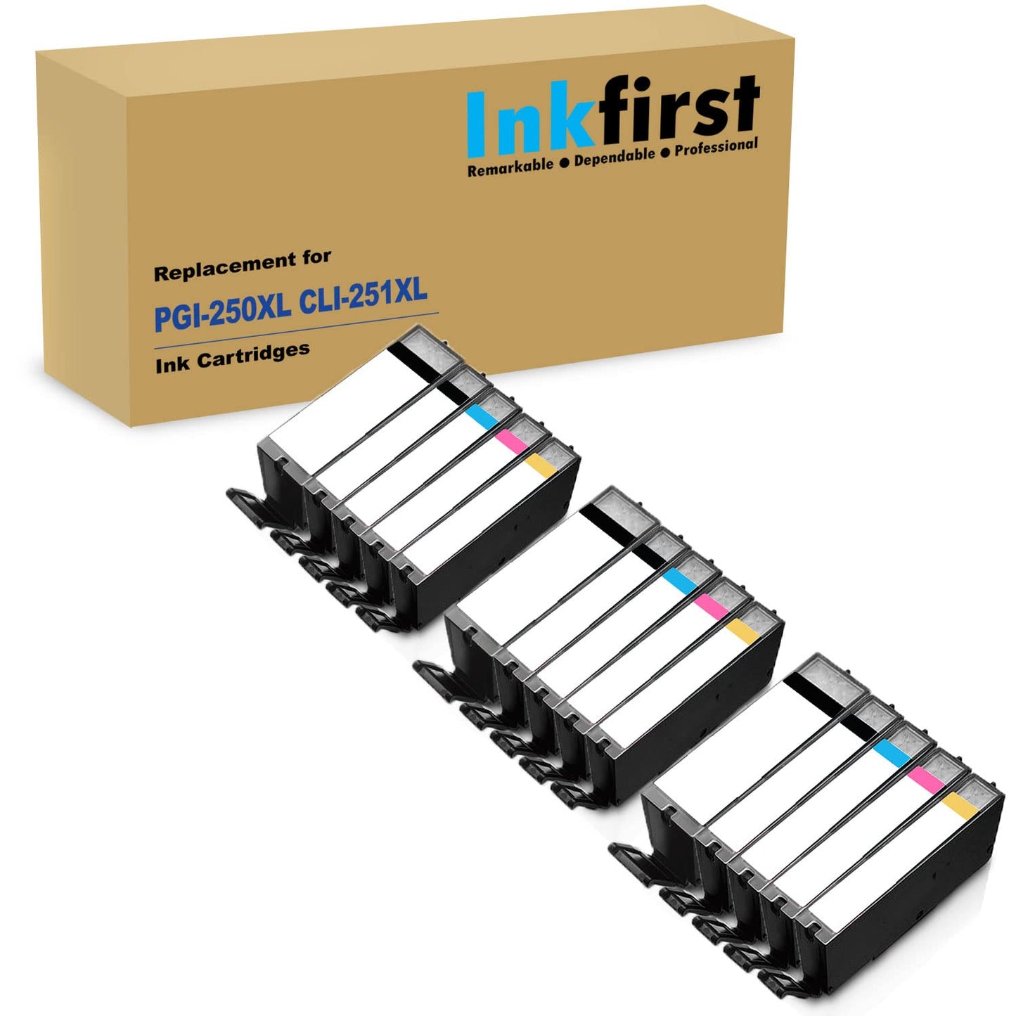 3 Set of 5 Inkfirst Compatible PGI-250XL CLI-251XL PGI-250 CLI-251 Ink Cartridges Replacement for Canon PIXMA MX922 MG5420 MG5422 MG5500 MG5520 MG5522 PGI250XL CLI251XL Black Cyan Magenta Yellow PGI-250PGBK CLI-251BK CLI-251C CLI-251M CLI-251Y