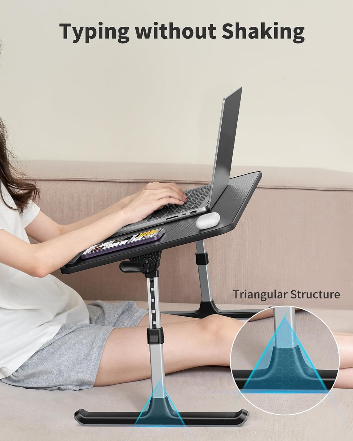 SAIJI Height & Angle Adjustable Laptop Stand for Bed, Lap Desk Bed Tray Table, Light Weight Foldable Portable Laptop table for Couch Sofa Chair Floor Desk for Adults, Kids (Black)