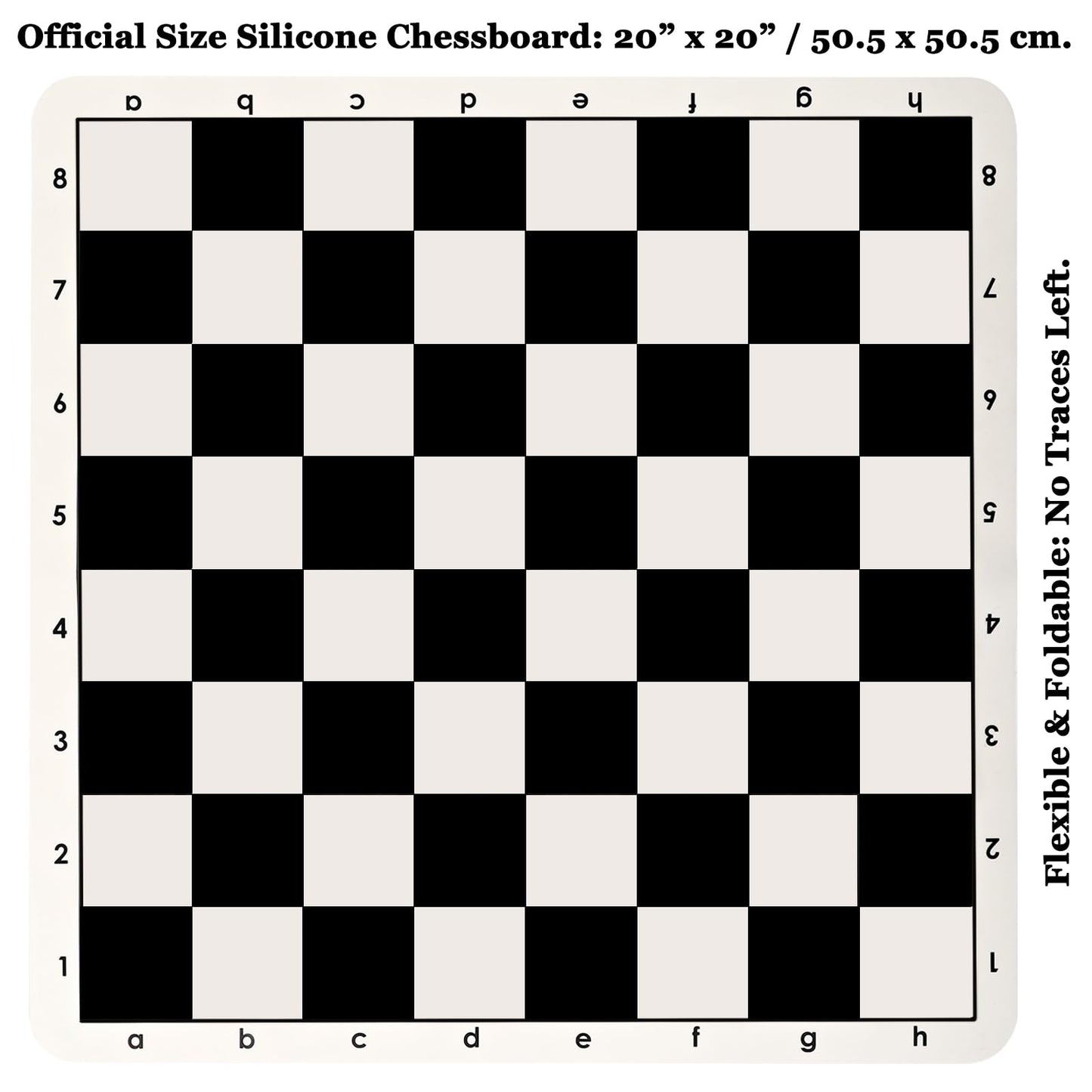 Chess Set - Tournament 20inch Silicone Chess Board, 3.5" King Height Weighted Staunton Chess Pieces with 2 Extra Queens, Professional Portable Chess Set with Storage Bag